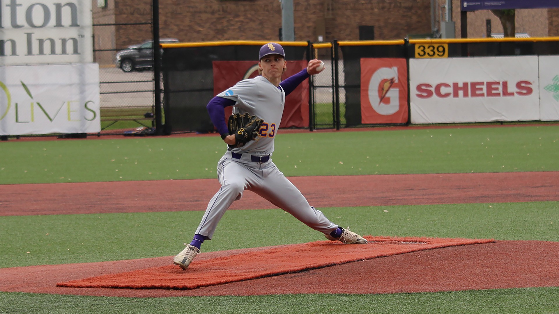Sam George vs. Henderson State Pitch in first inning.