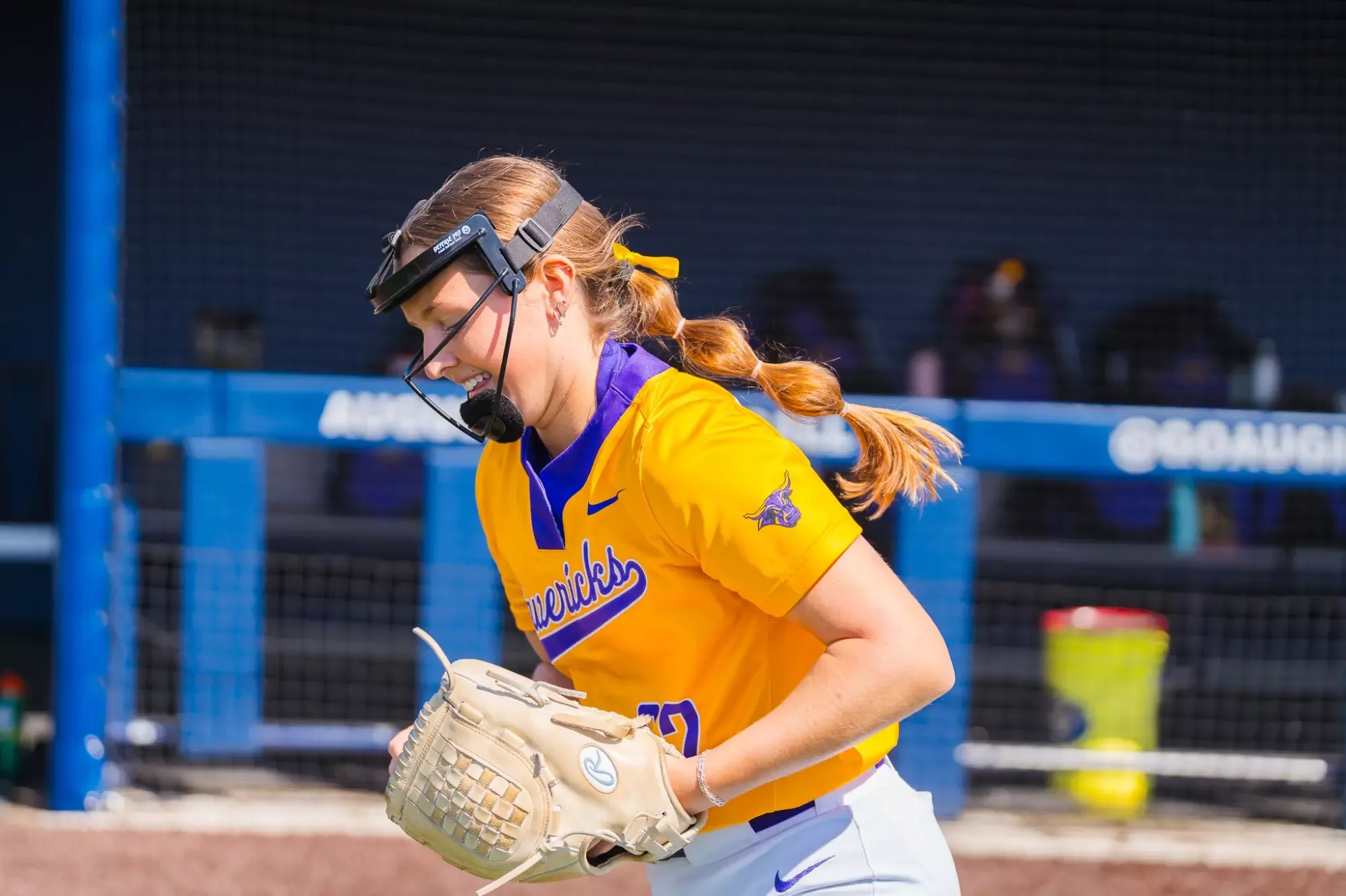 Maddie Oetzmann getting ready to pitch vs. Wayne State