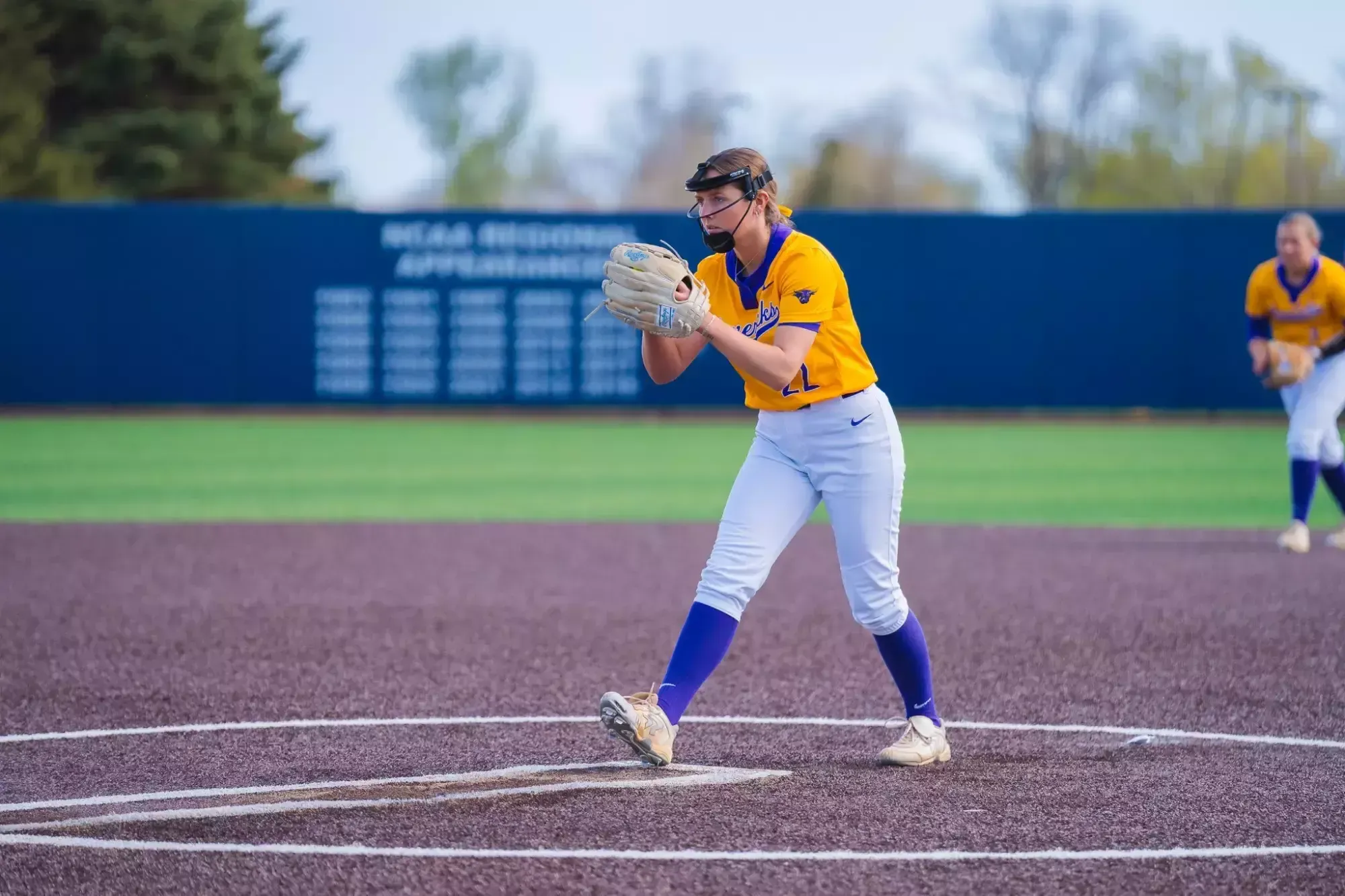 Maddie Oetzmann pitching vs. Wayne State