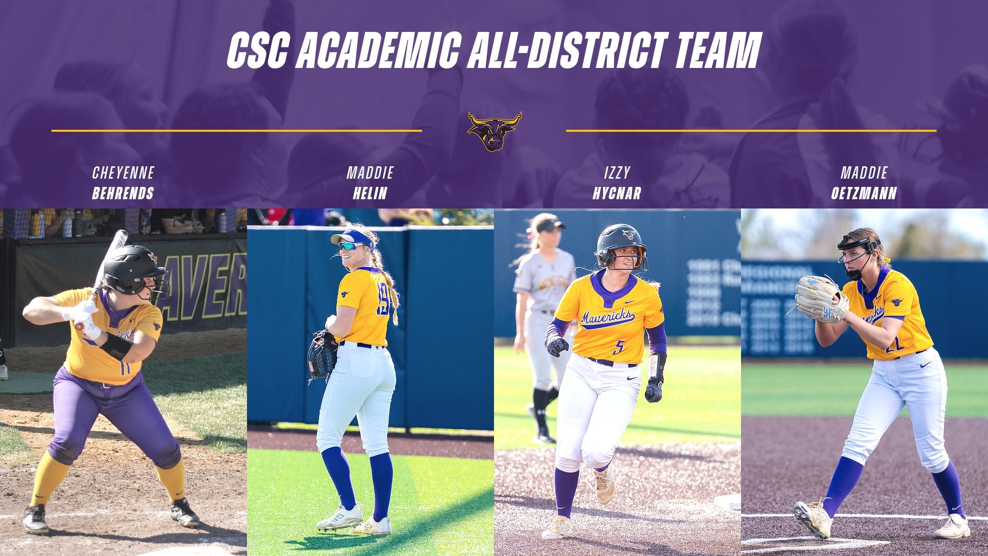 A graphic of the 2025 Softball CSC Academic All District Honorees