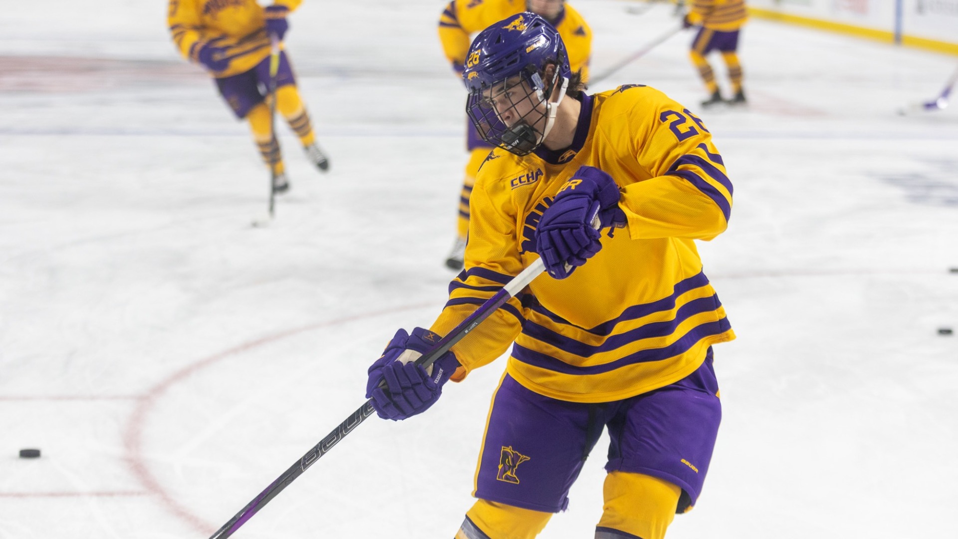Rylan Bonkowski practice shot vs. UMass Lowell