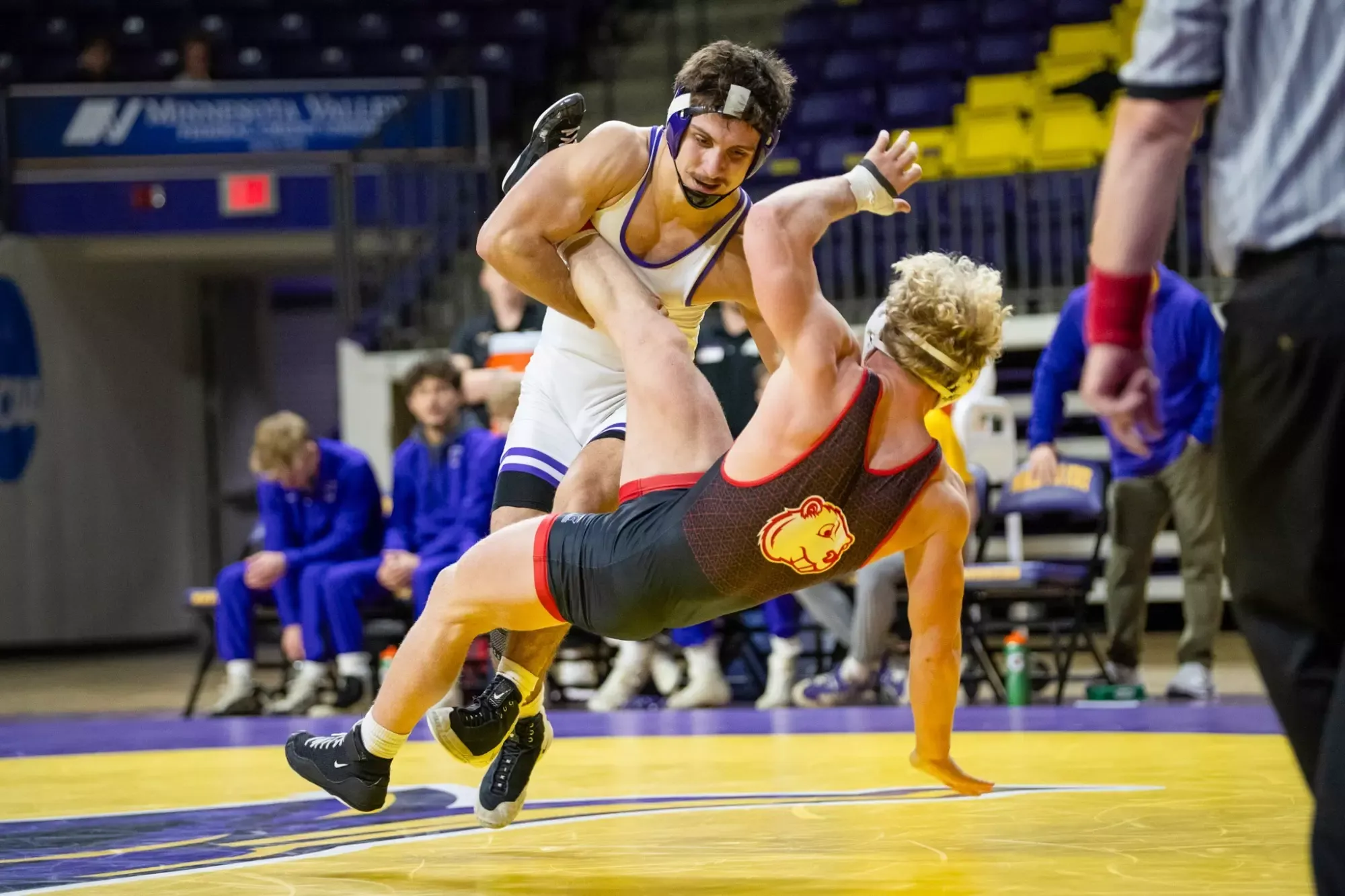 Paolo Salminen converts a takedown during  MSU's rout of Minot State (1.18)