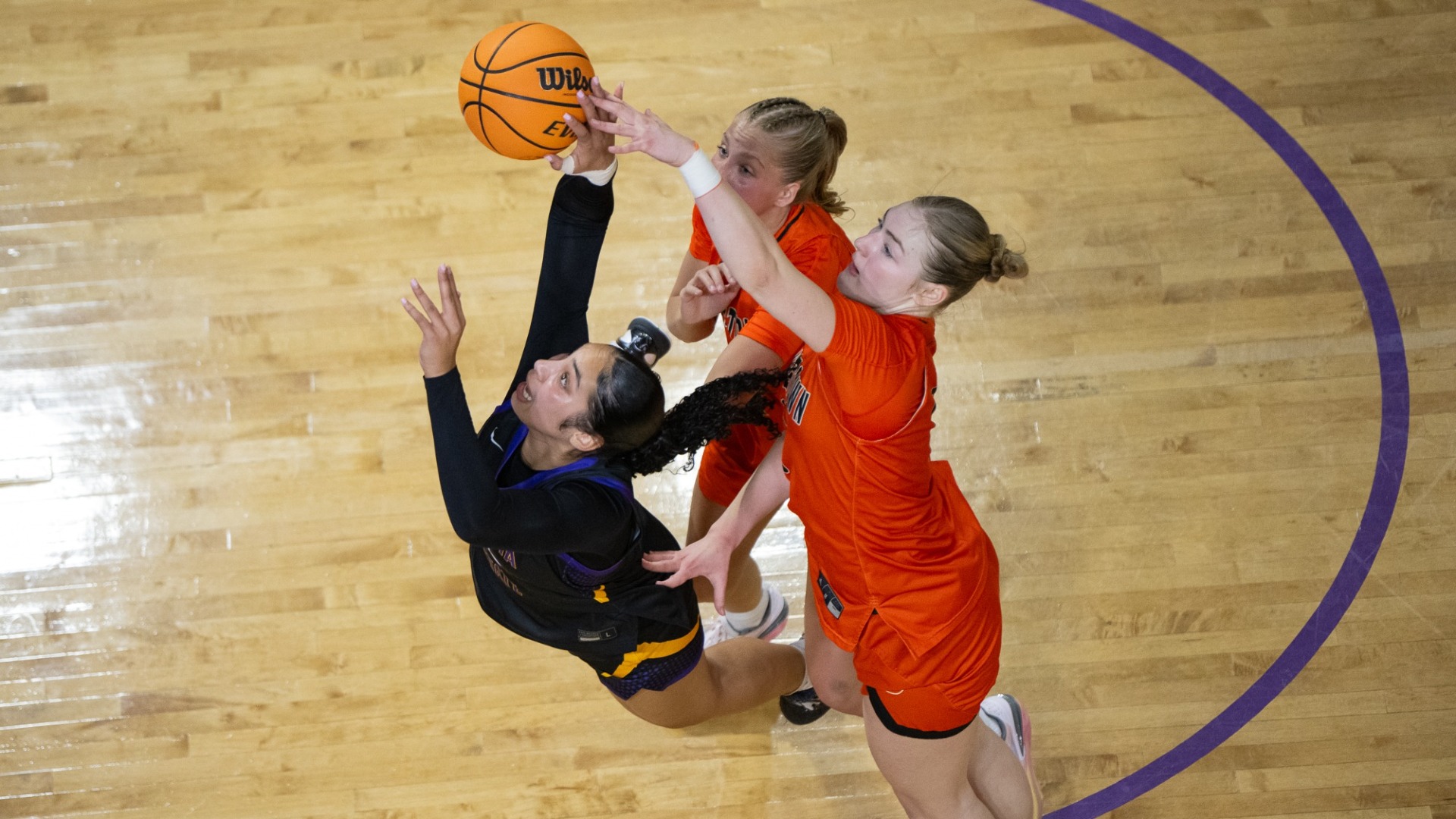 Shantell Harden goes up for a shot against Jamestown inside the Taylor Center