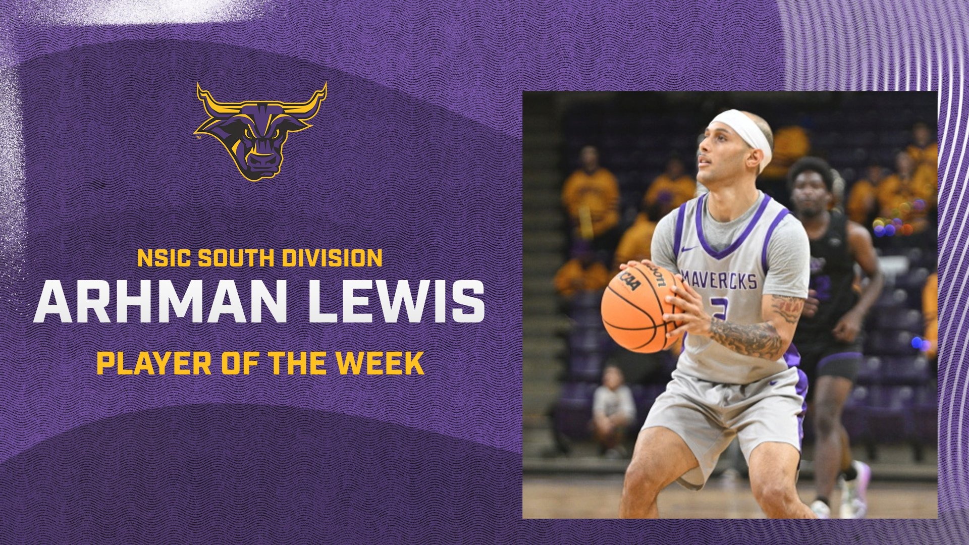 A graphic of Arhman Lewis being named NSIC South Division Player of the Week