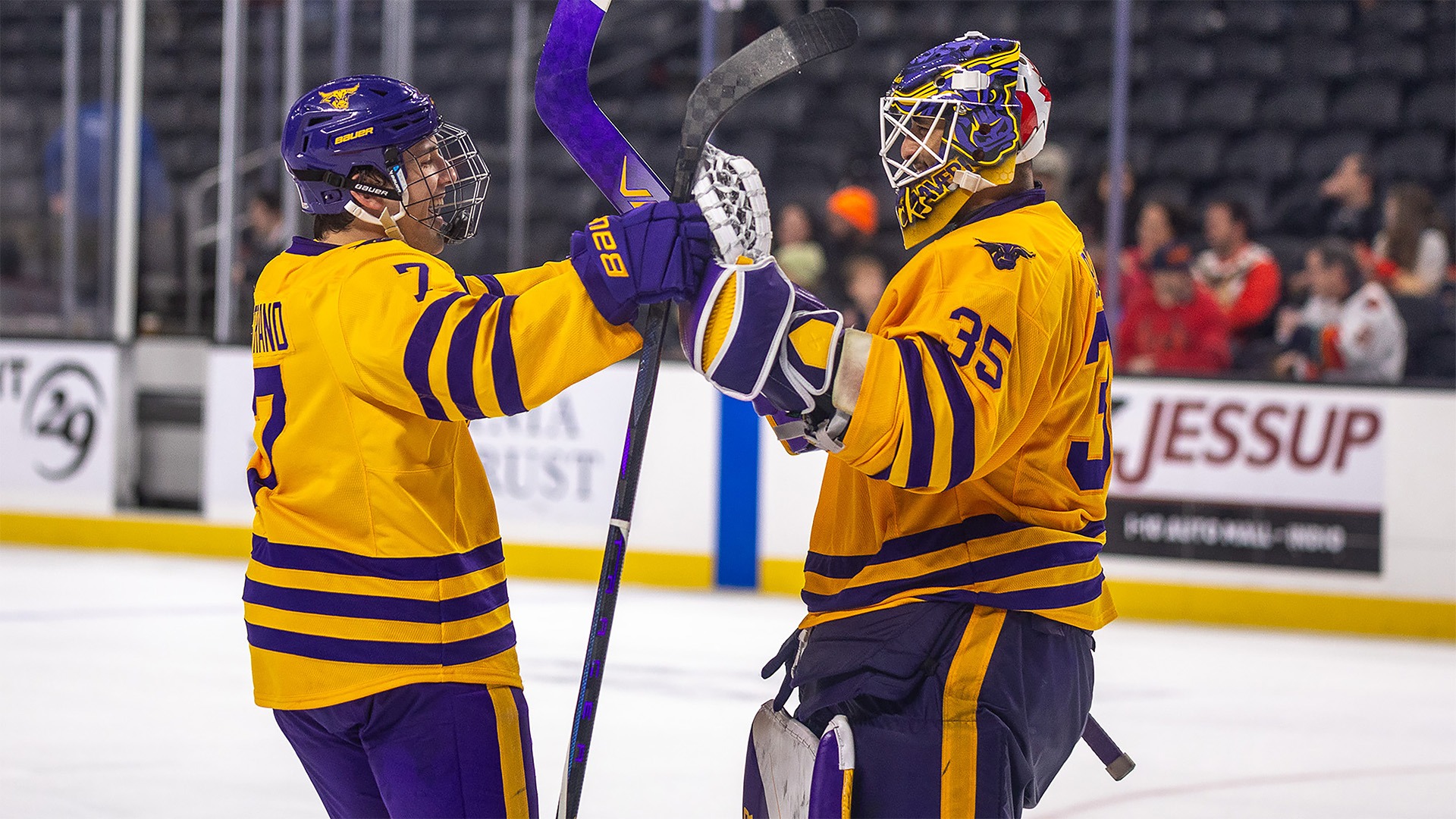 Max Beckford and Bryce Strand celebrate win over Yale at Cactus Cup
