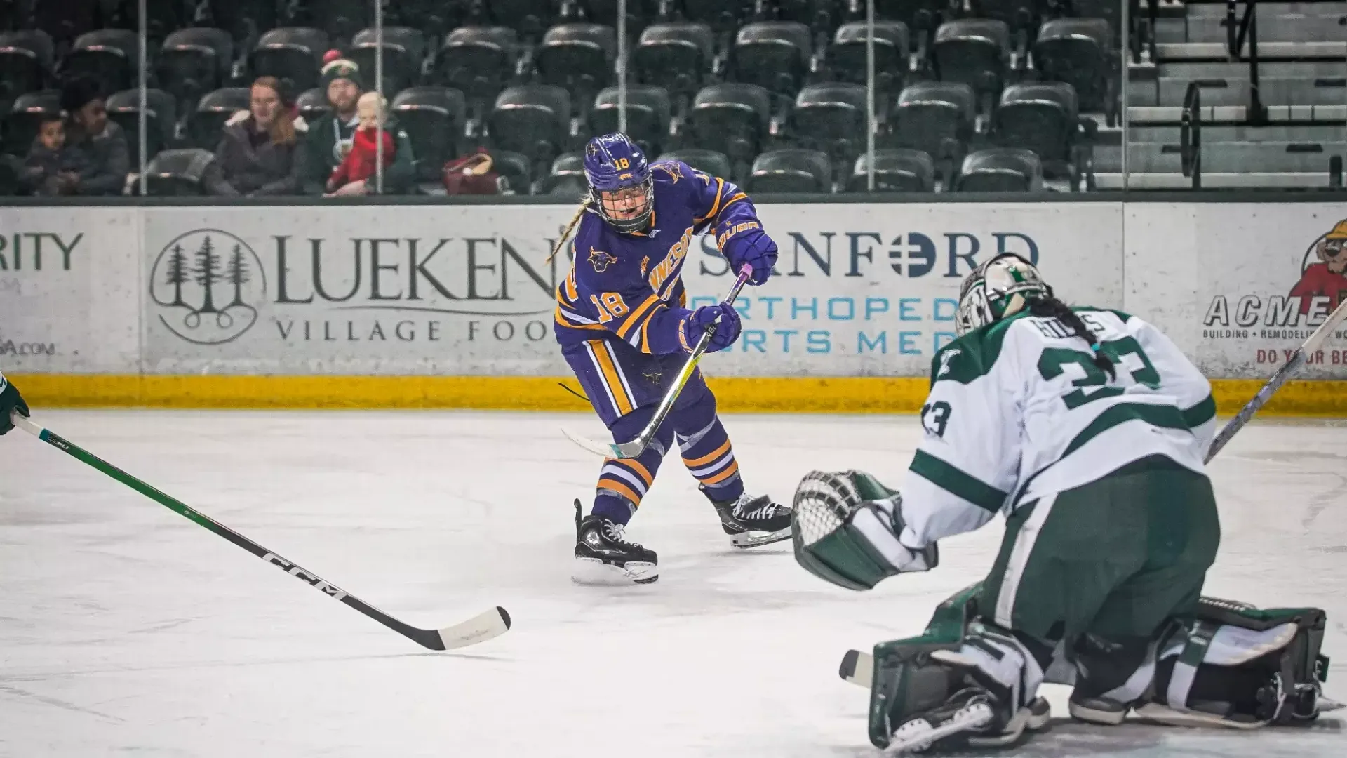 Makayla Moran shooting the puck vs Bemidji State 1.30 