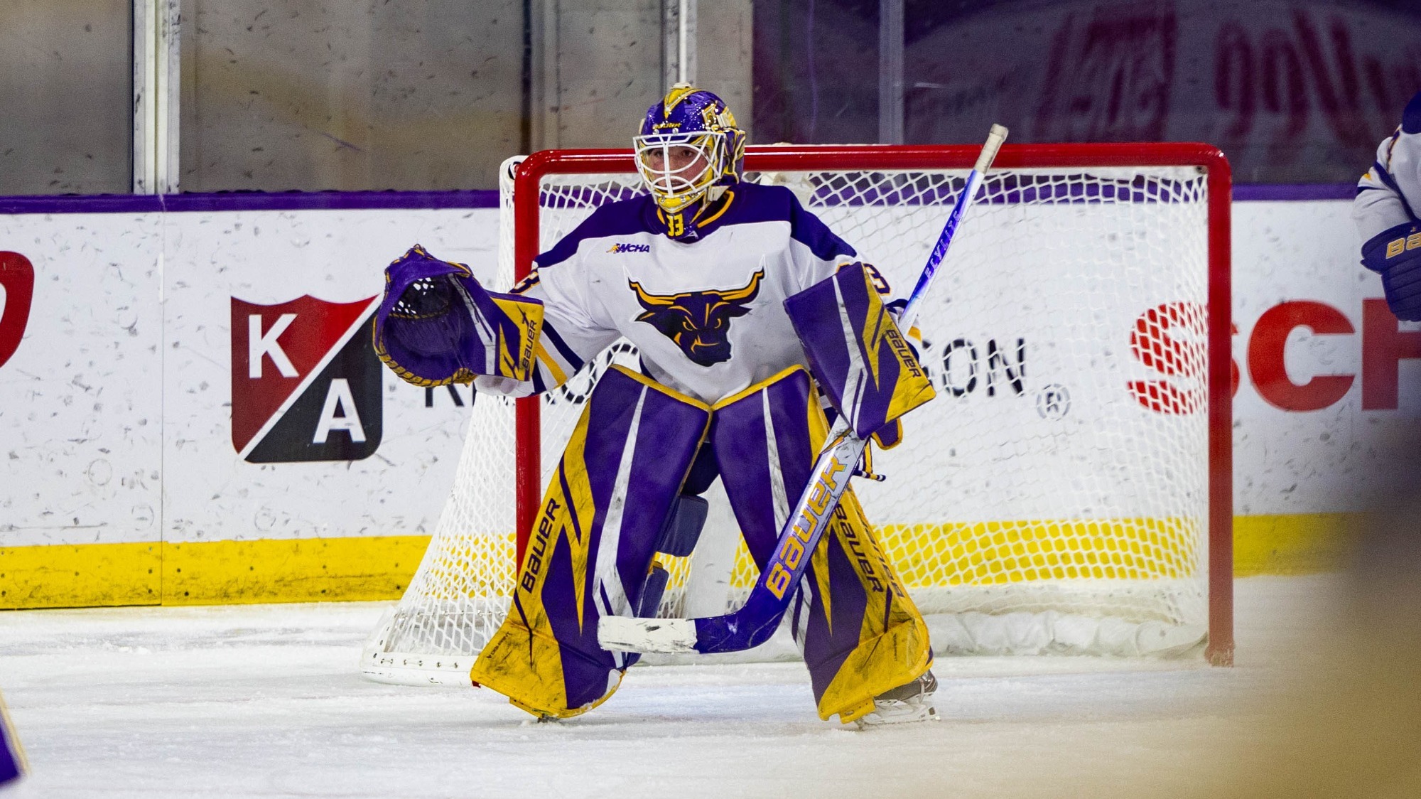Hailey Hansen readies herself in net during MSU's game against Ohio State (1.16)