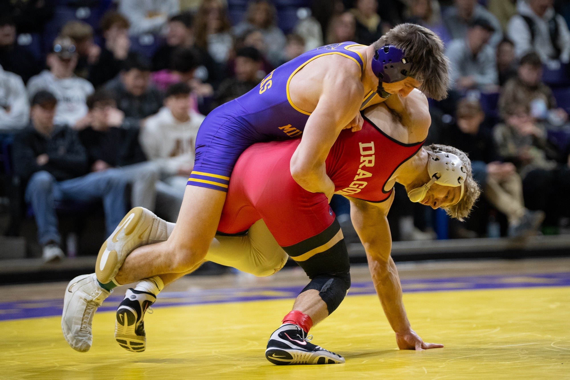 A photo from the Minnesota State wrestling dual vs. MSU Moorhead