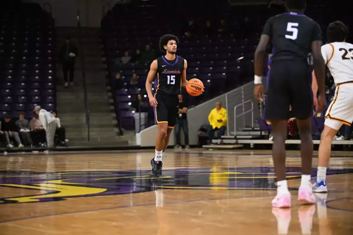 Traijan Sain bringing up the ball against Augustana