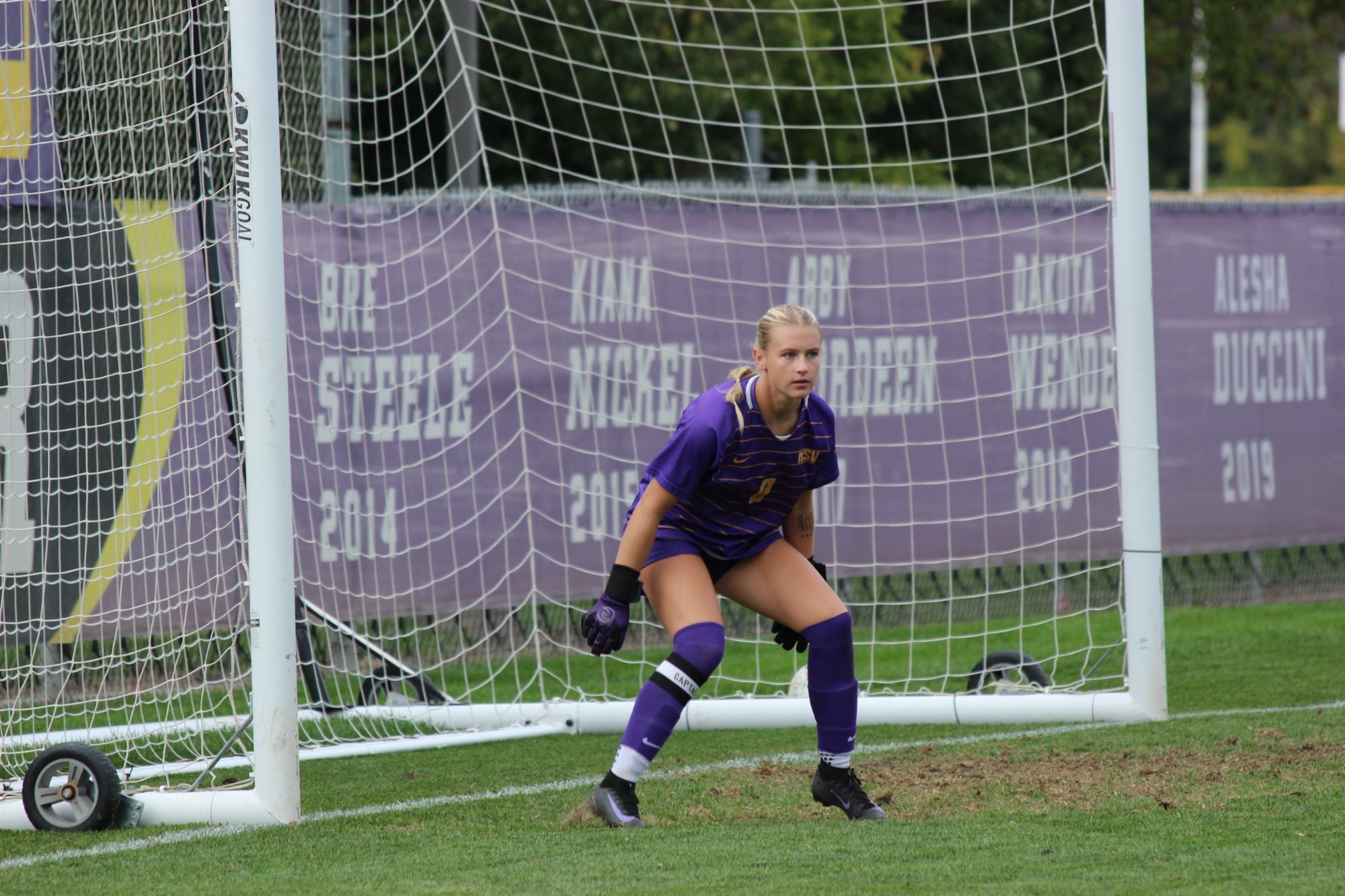Lauren McAlpine prepares to save a shot