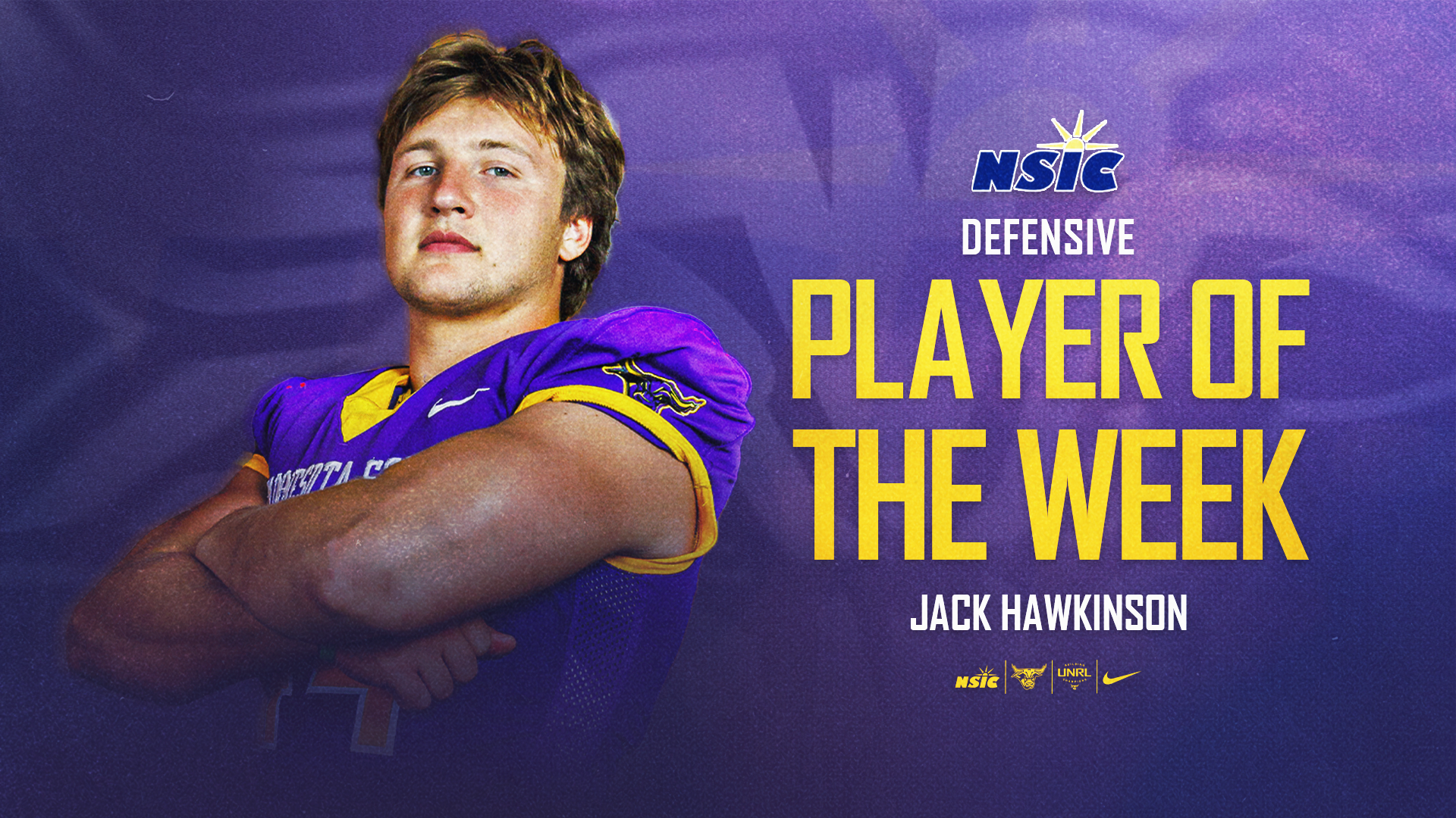 Jack Hawkinson NSIC Defensive Player of the Week Graphic