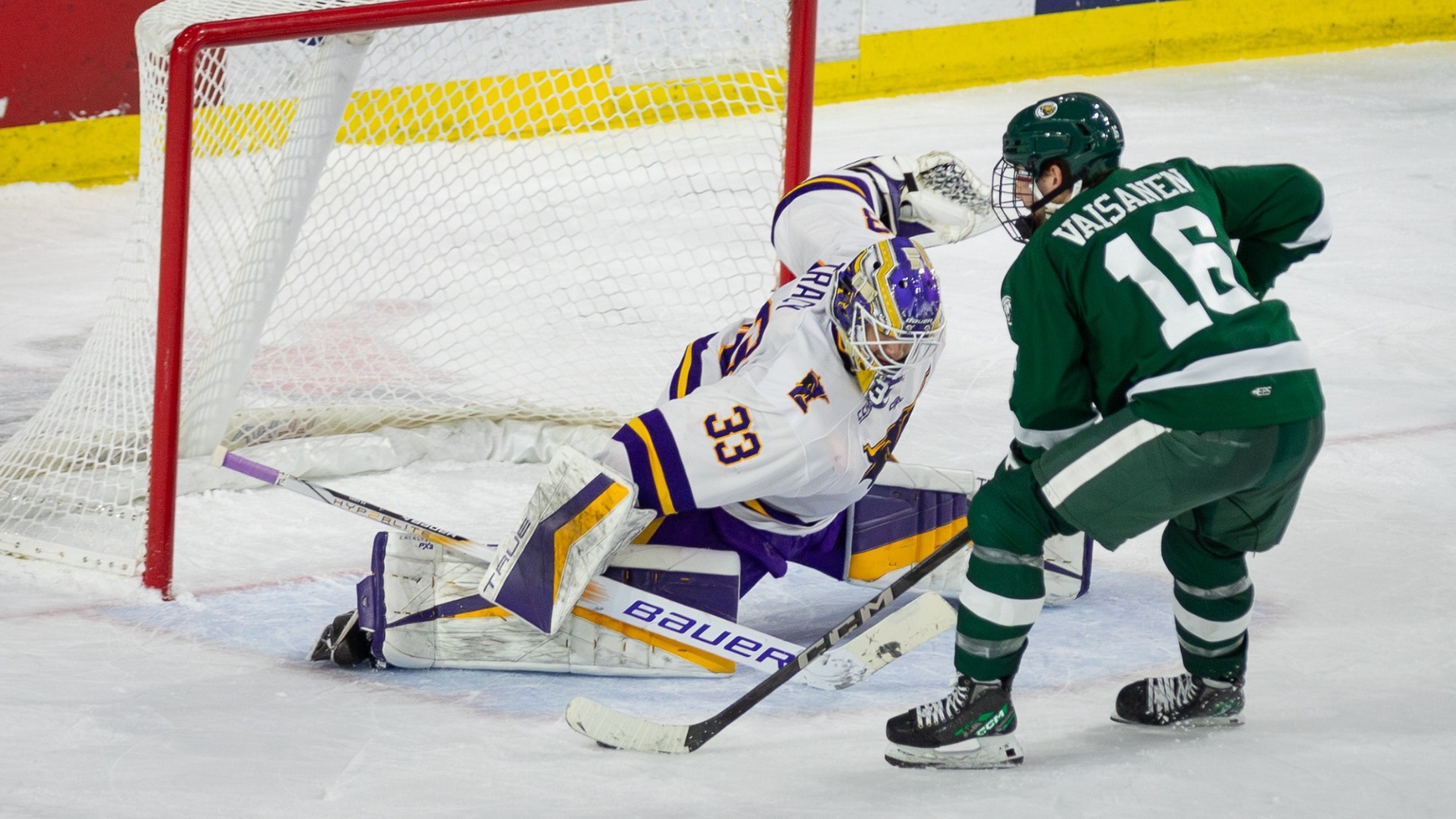 Alex Tracy stretch save vs. Bemidji State