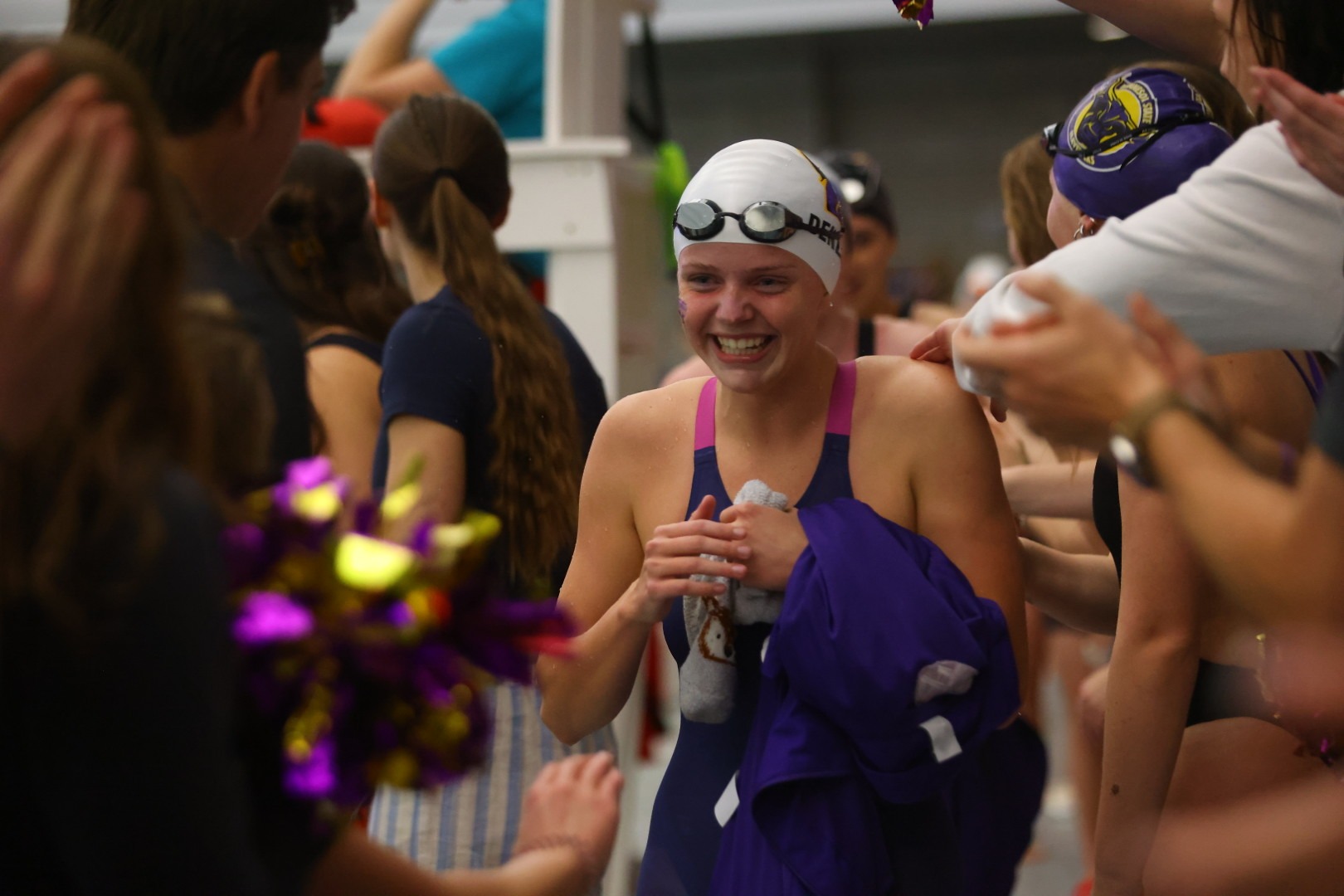 Hannah Denzer after winning the 200 Freestyle at the NSIC Championships