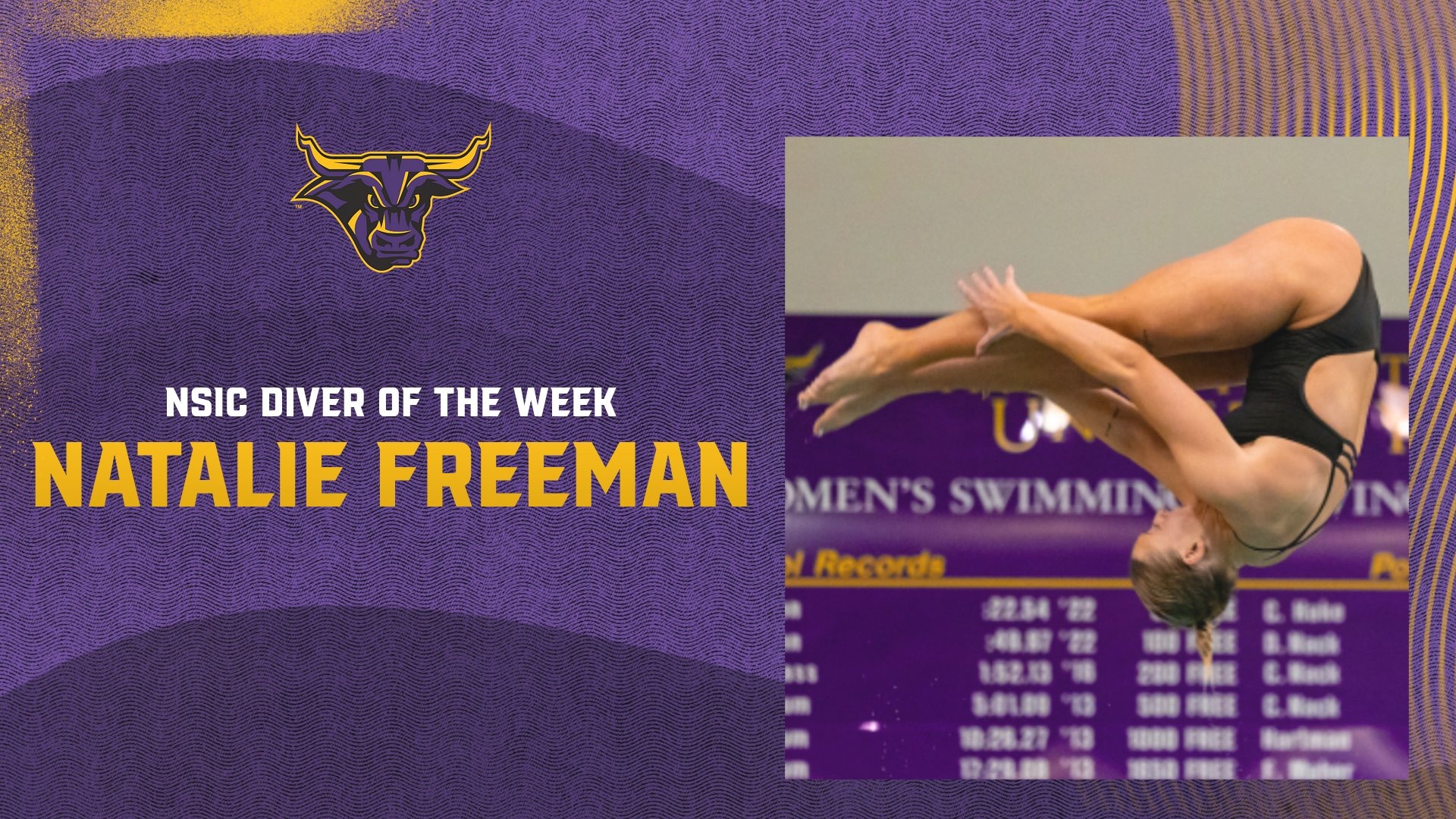 A graphic of Natalie Freeman for winning NSIC Diver of the Week honors