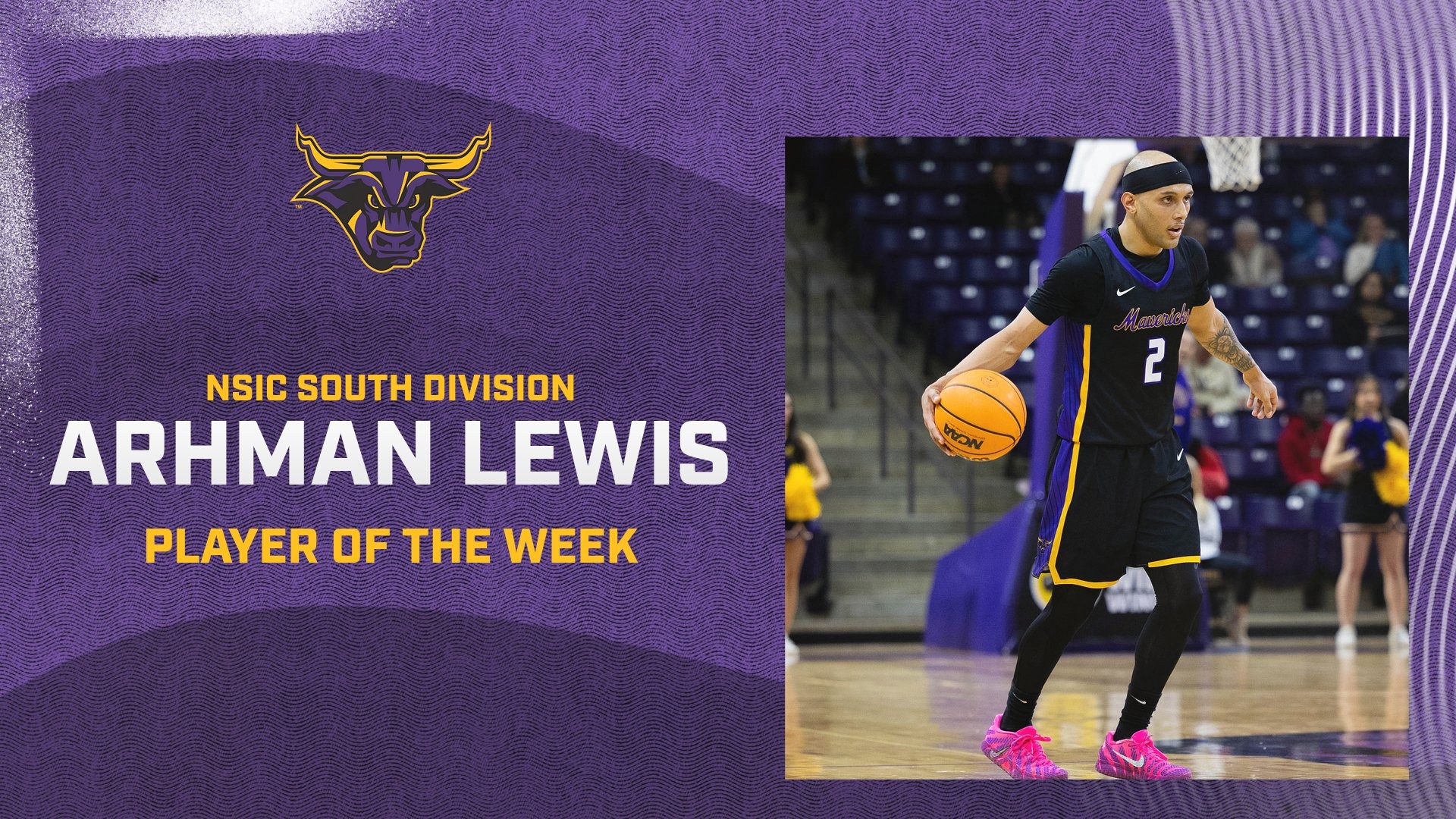 A graphic for Arhman Lewis being named the NSIC South Division Player of the Week for the second time