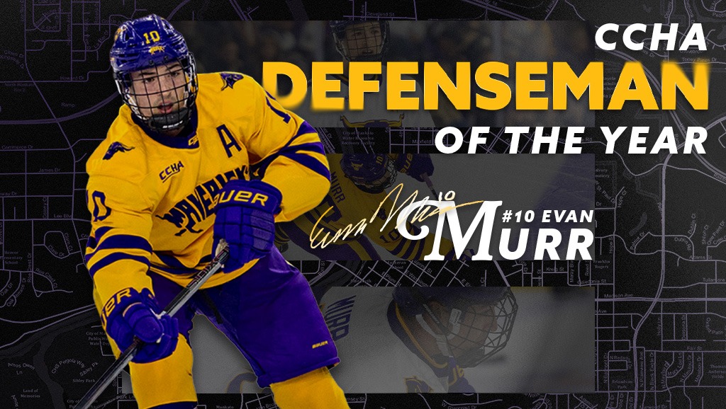 Evan Murr CCHA Defenseman of the Year Graphic