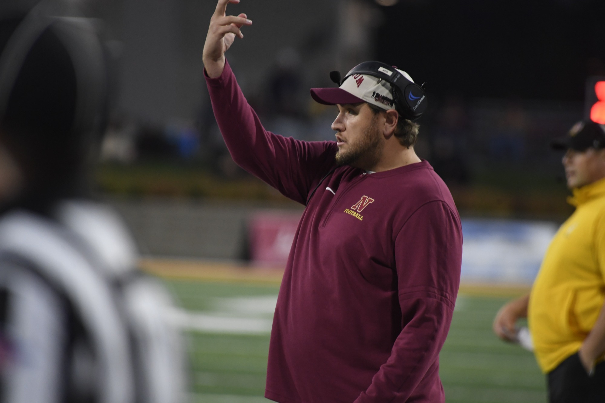 Jake Iery on the sidelines while on the Northern State coaching staff