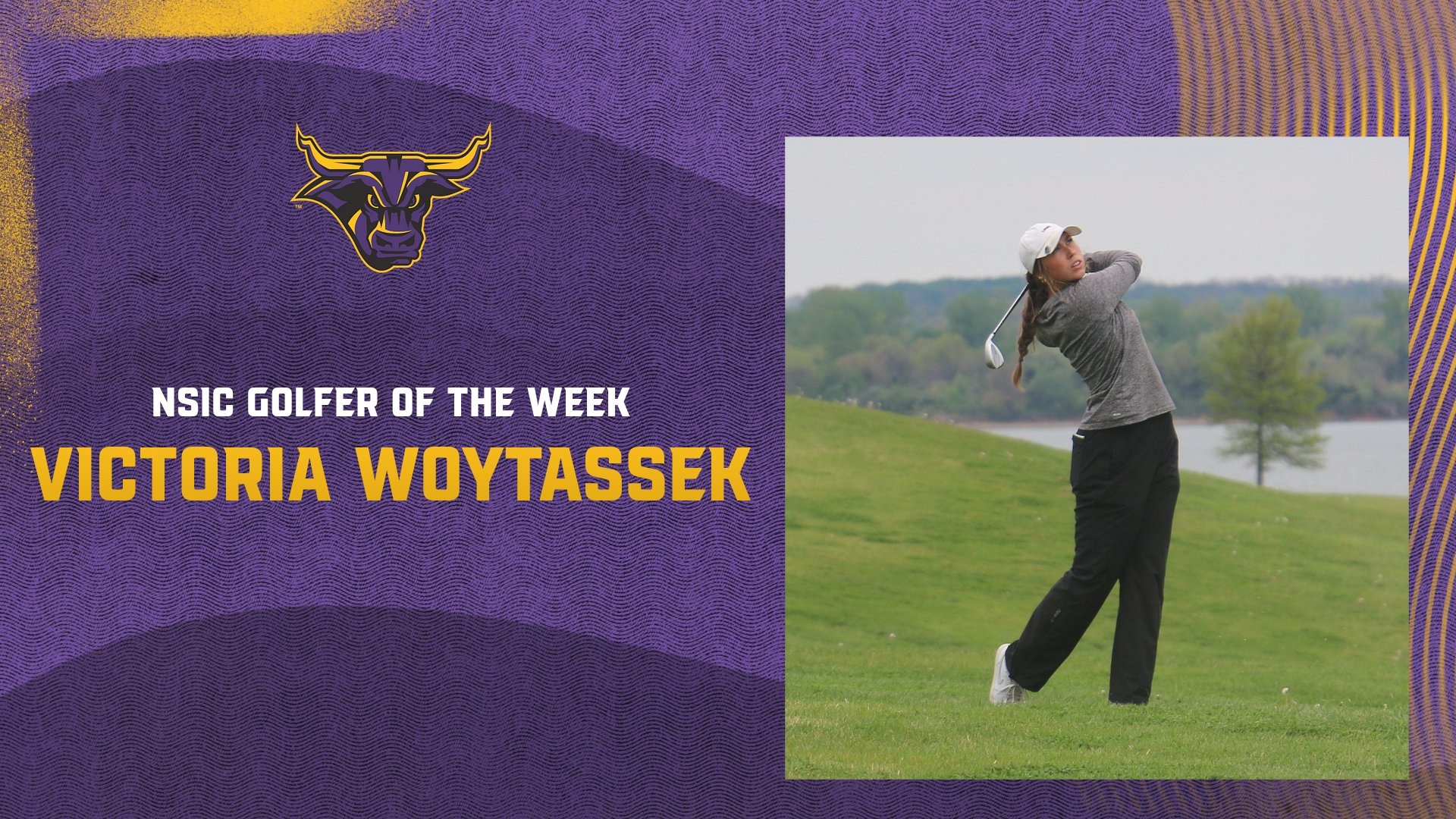 A graphic of Victoria Woytassek for NSIC Golfer of the Week