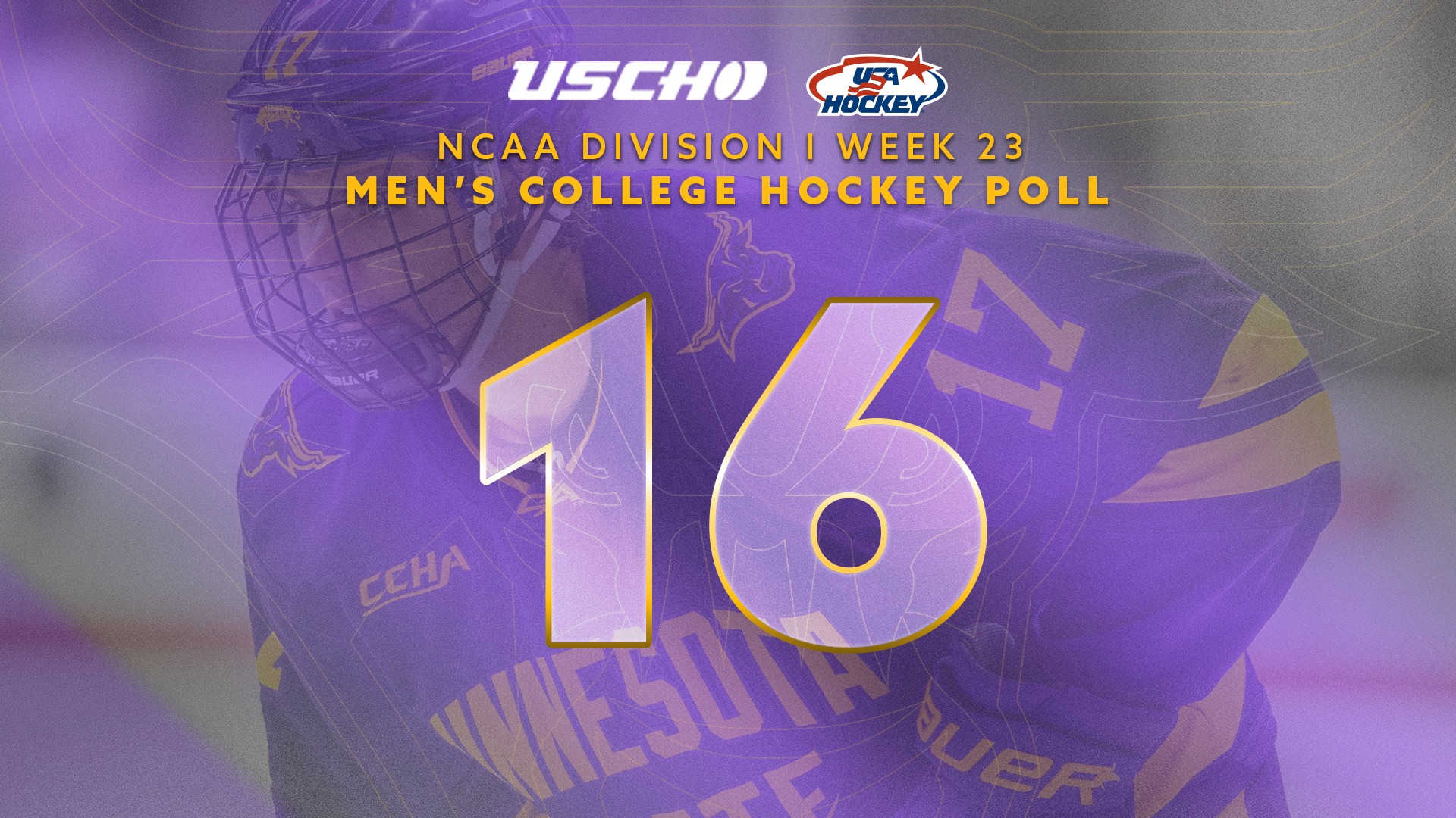 A graphic for Men's Hockey being ranked 16th in both polls on March 2