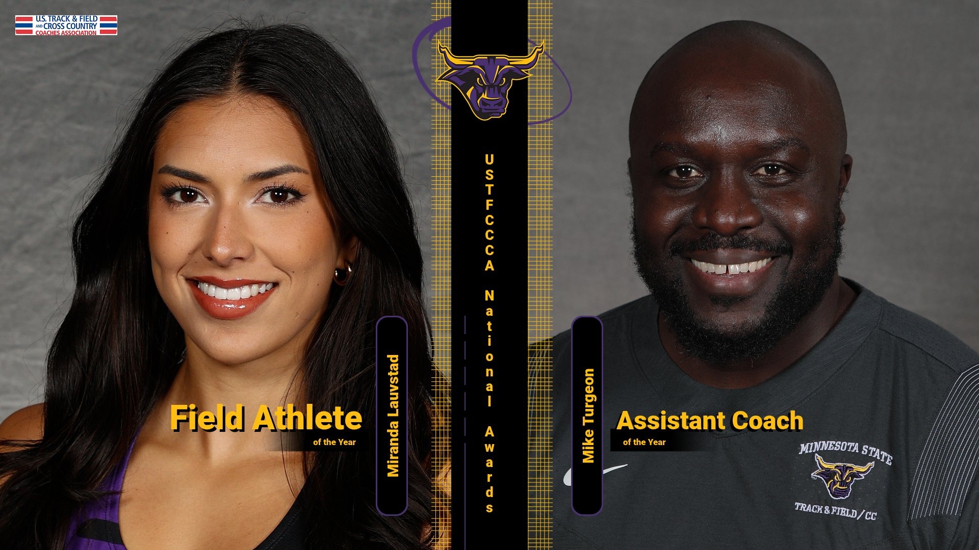 A graphic for Lauvstad and Sebera Indoor USTFCCCA Honors