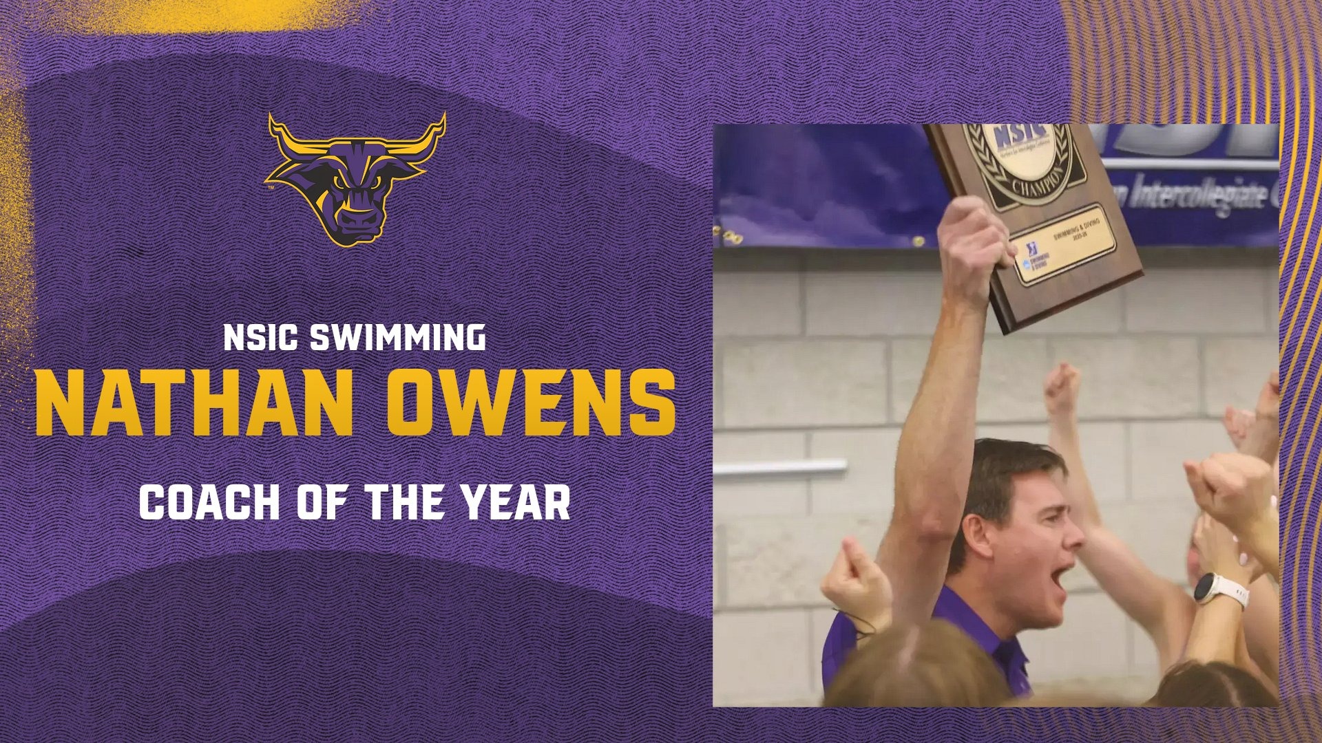 A graphic for Nathan Owens Named NSIC Swimming Coach of the Year