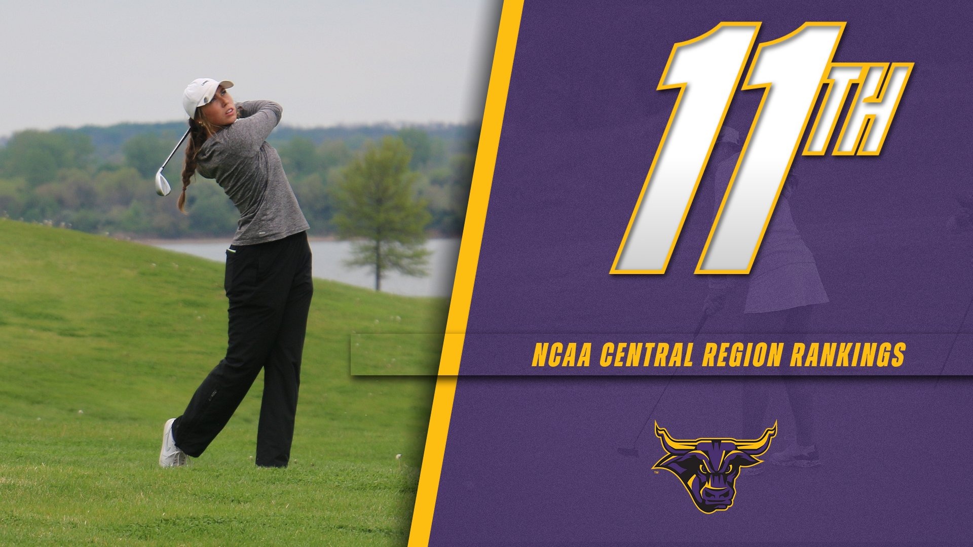 A graphic for women's golf being Ranked 11th Central Region Rankings