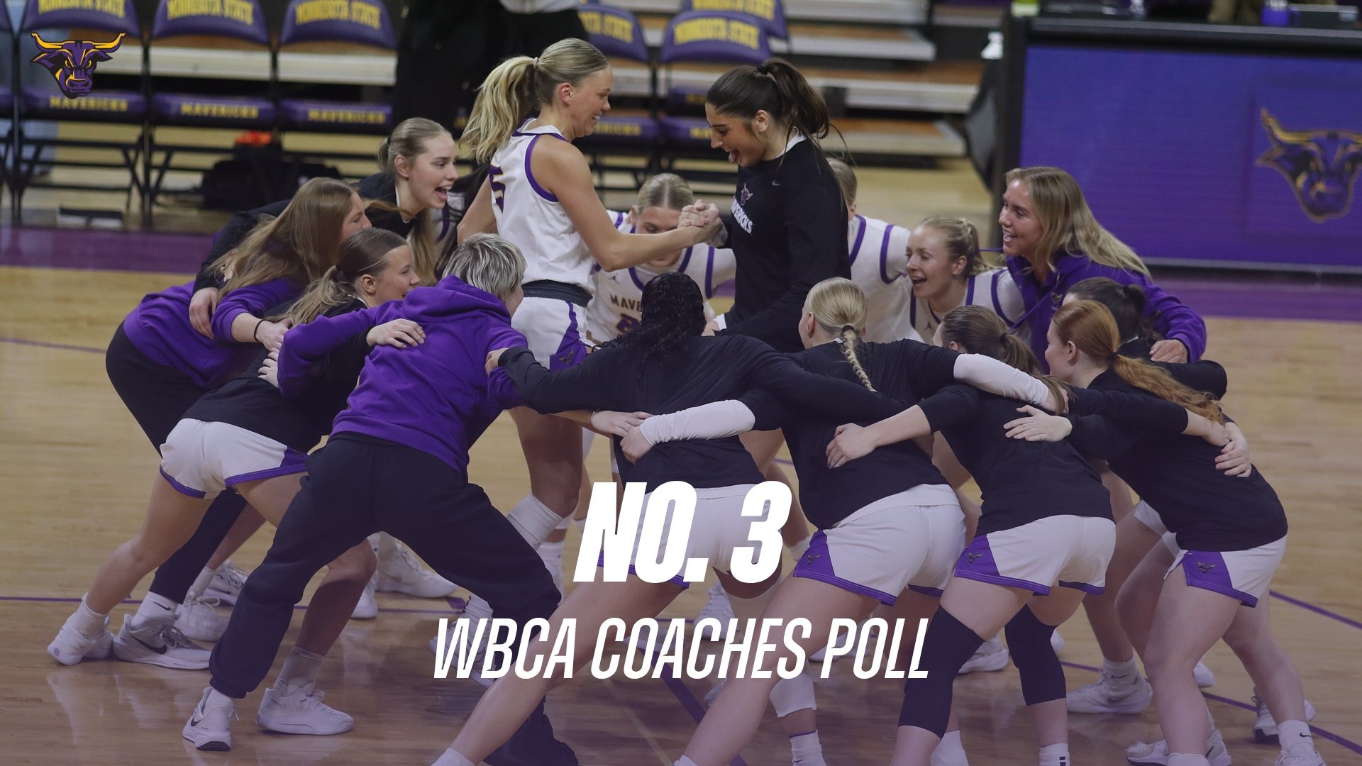 A graphic for the women's basketball team being ranked third in the WBCA Poll.