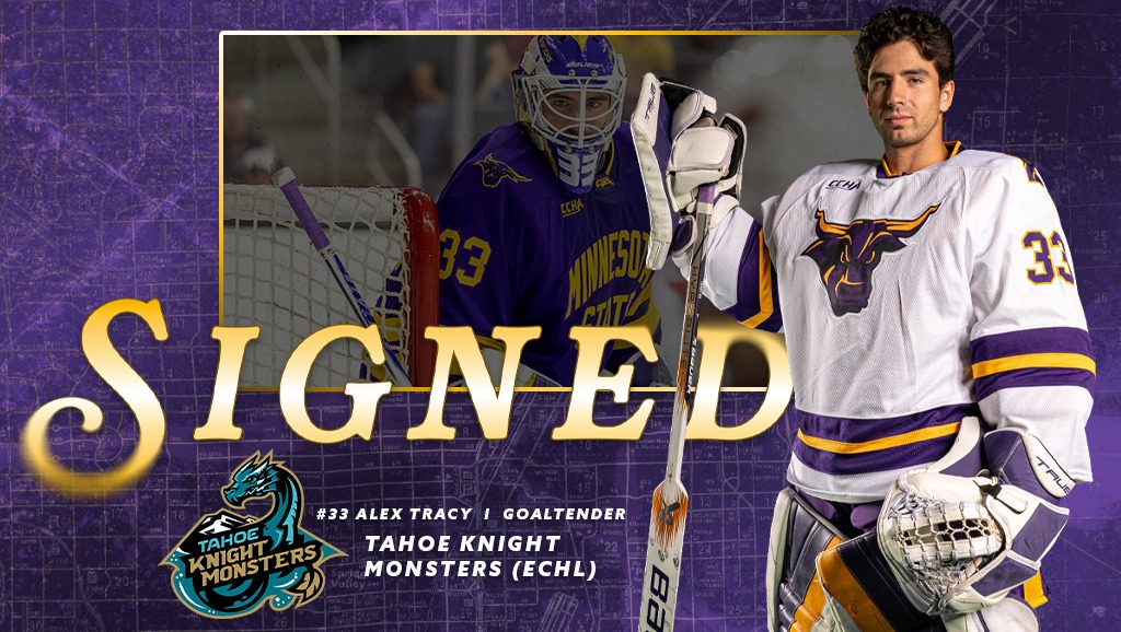 A graphic of Alex Tracy signing a pro contract with the Tahoe Knight Monsters