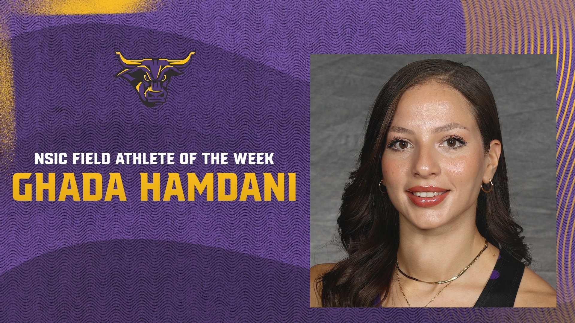 A graphic of Ghada Hamdani for winning NSIC Track Athlete of the Week honors