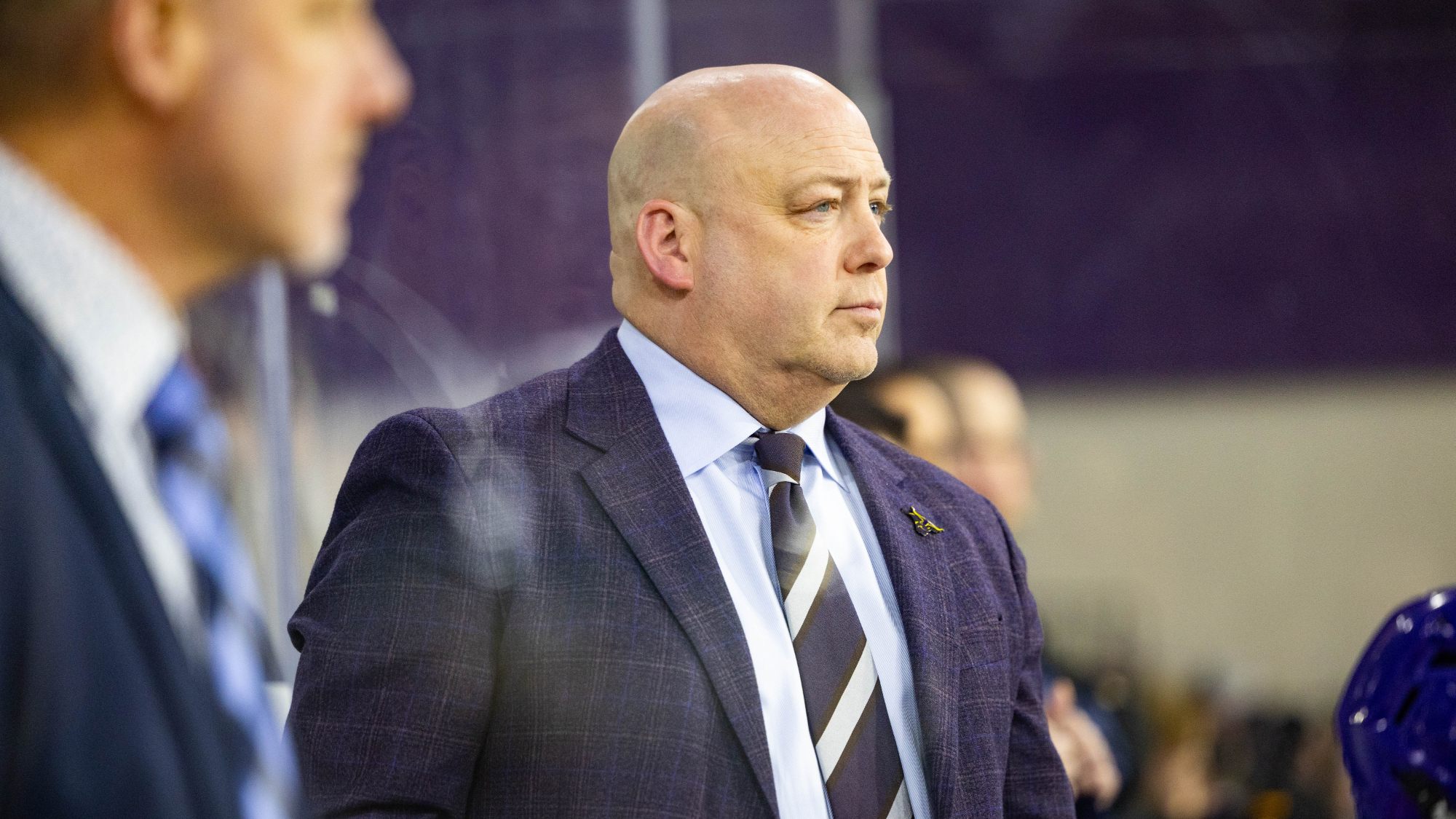 Head coach Luke Stand looks on from the bench during MSU's game against Bemijdi State (2.13)