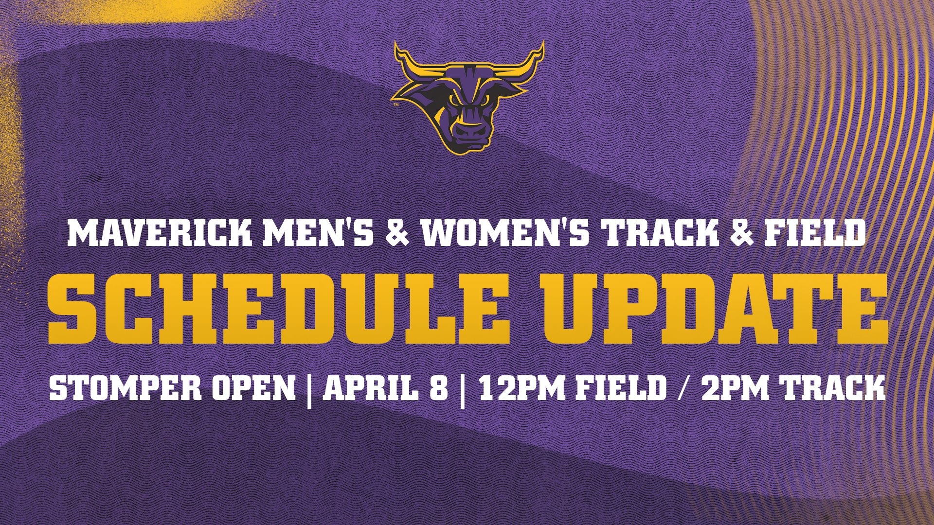 A graphic for the track and field schedule change story for the Stomper Open