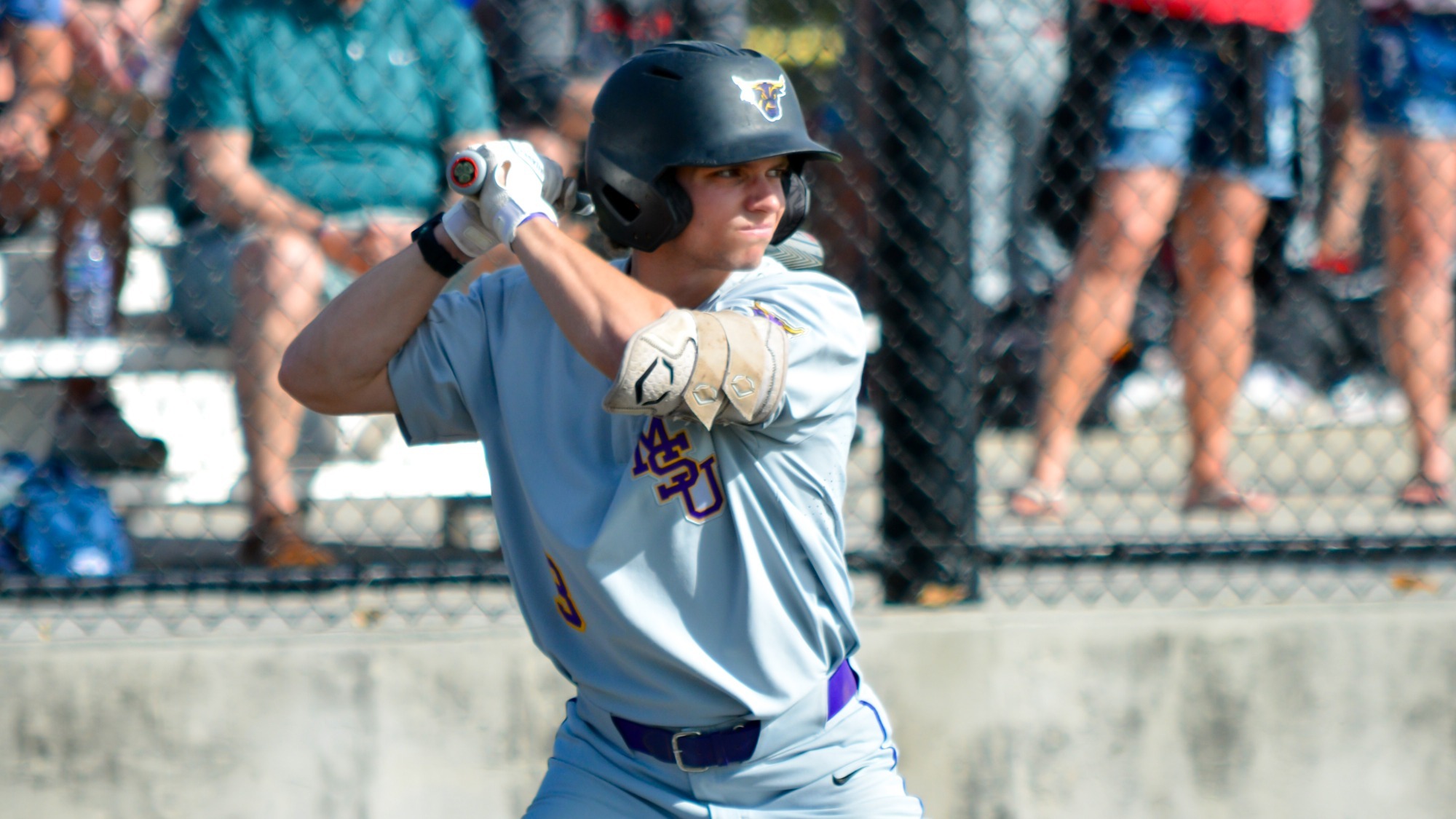 Logan Miller awaits a pitch during MSU's game against Saginaw Valley (3.5)