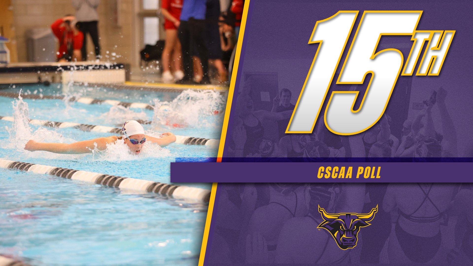 A graphic for Swimming being Ranked 15th in CSCAA Poll