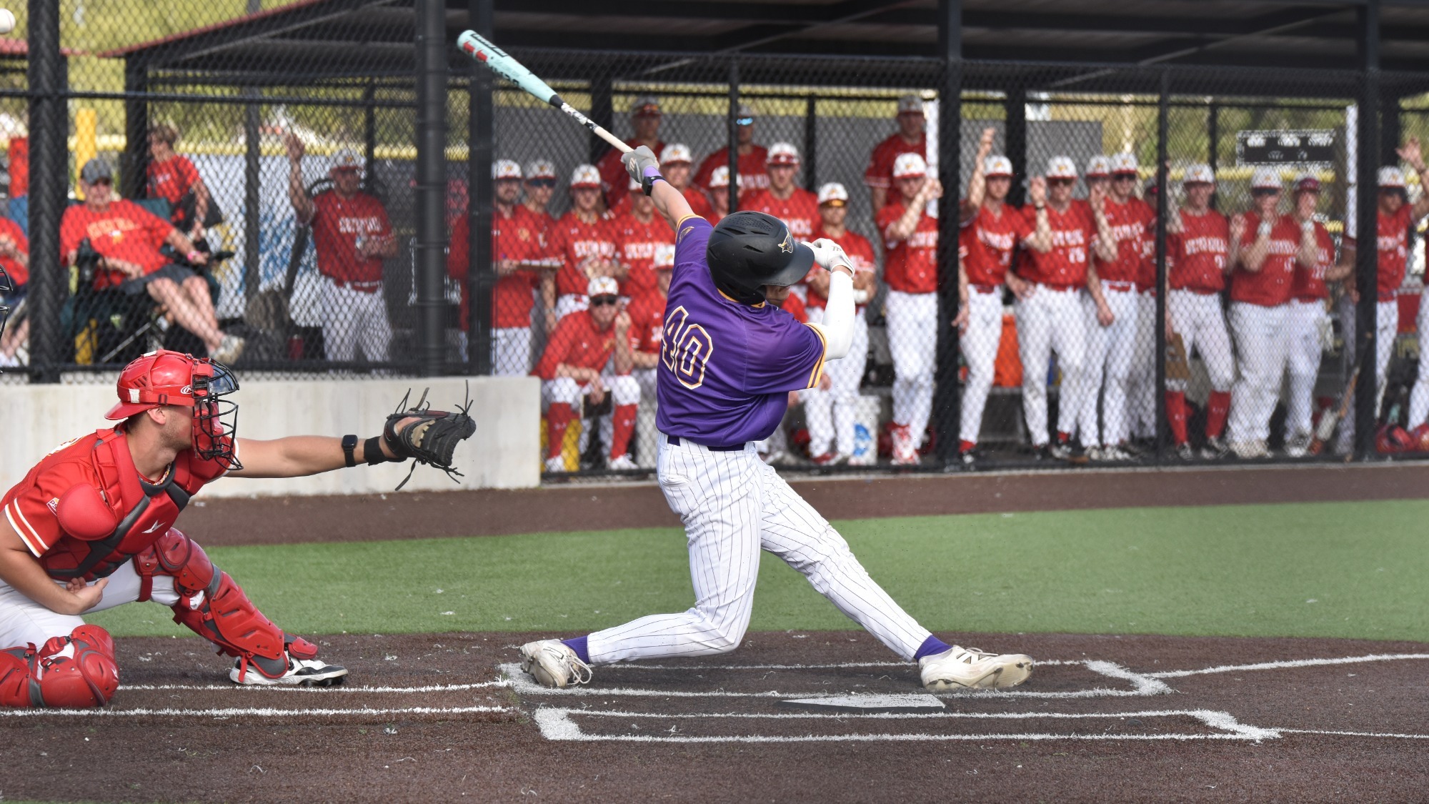 Brandon Vlcko takes a swing at a pitch during MSU's game against Seton Hill (3.6)
