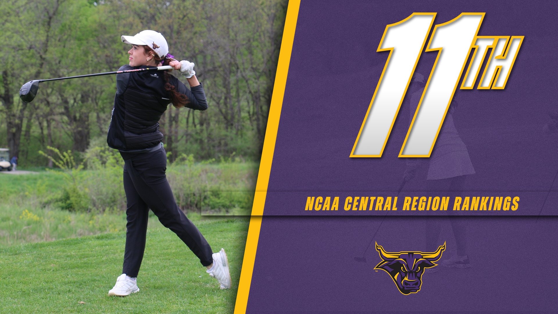 A graphic for Women's Golf being Ranked 11th in the NCAA Central Region Rankings