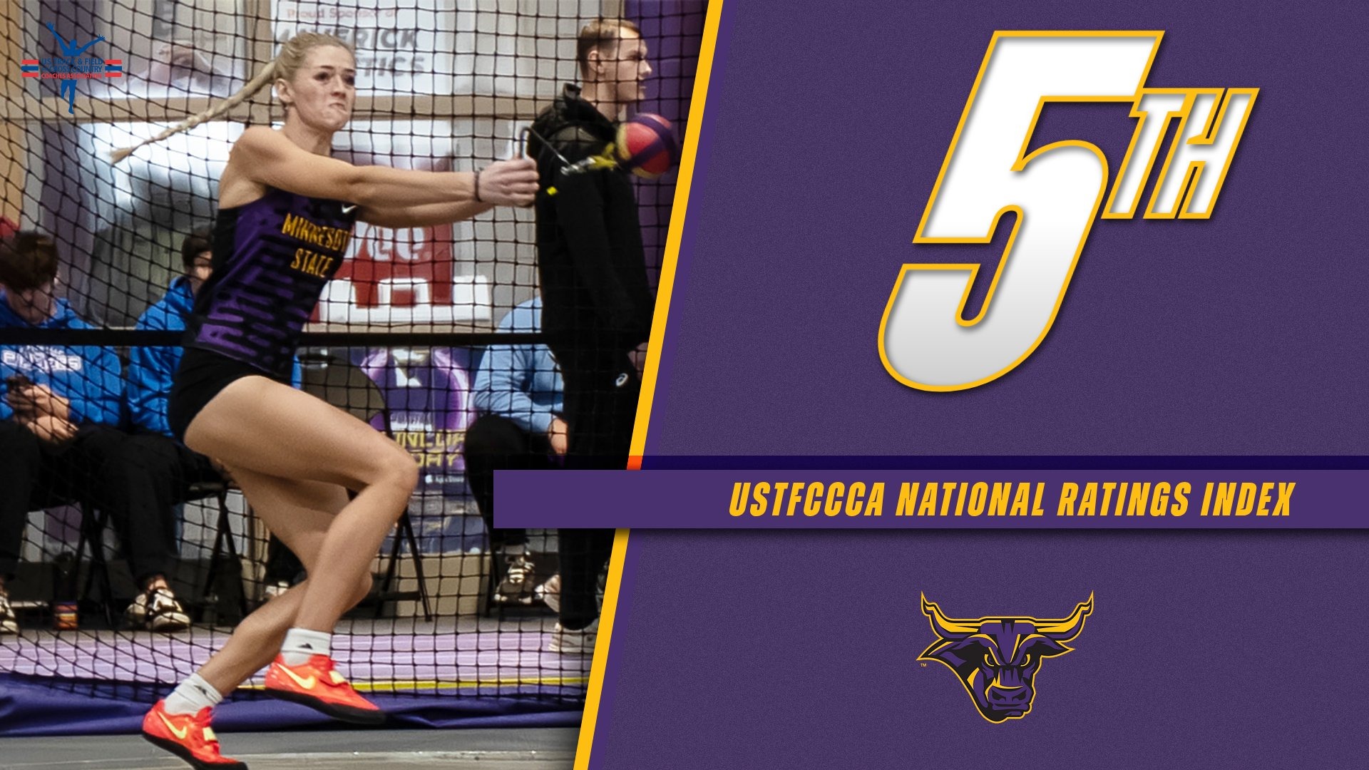 A graphic for the women's track and field team being ranked fifth in the national rankings