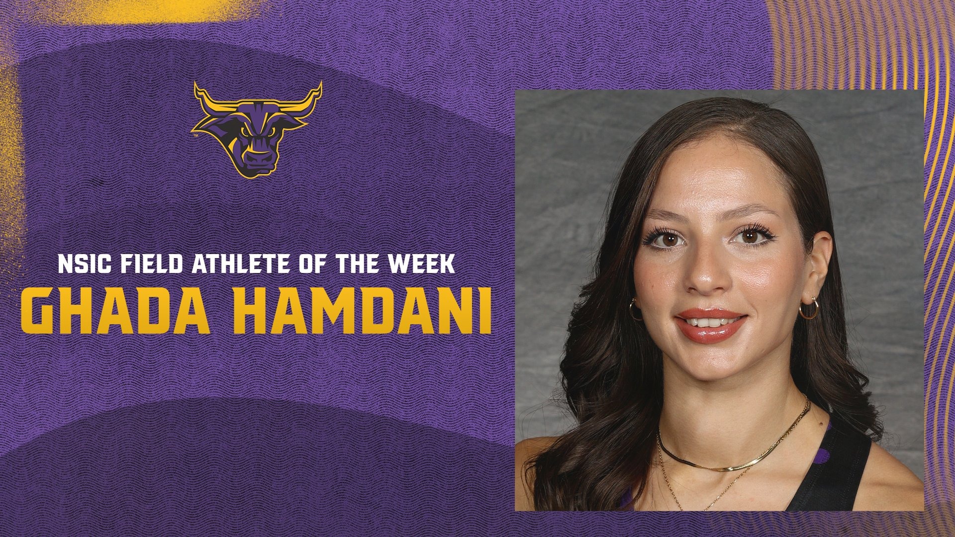 A graphic for Ghada Hamdani being named the NSIC Field Athlete of the Week