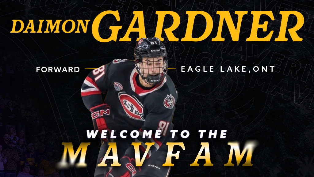 A graphic for Daimon Gardner joining the Maverick Men's Hockey Team