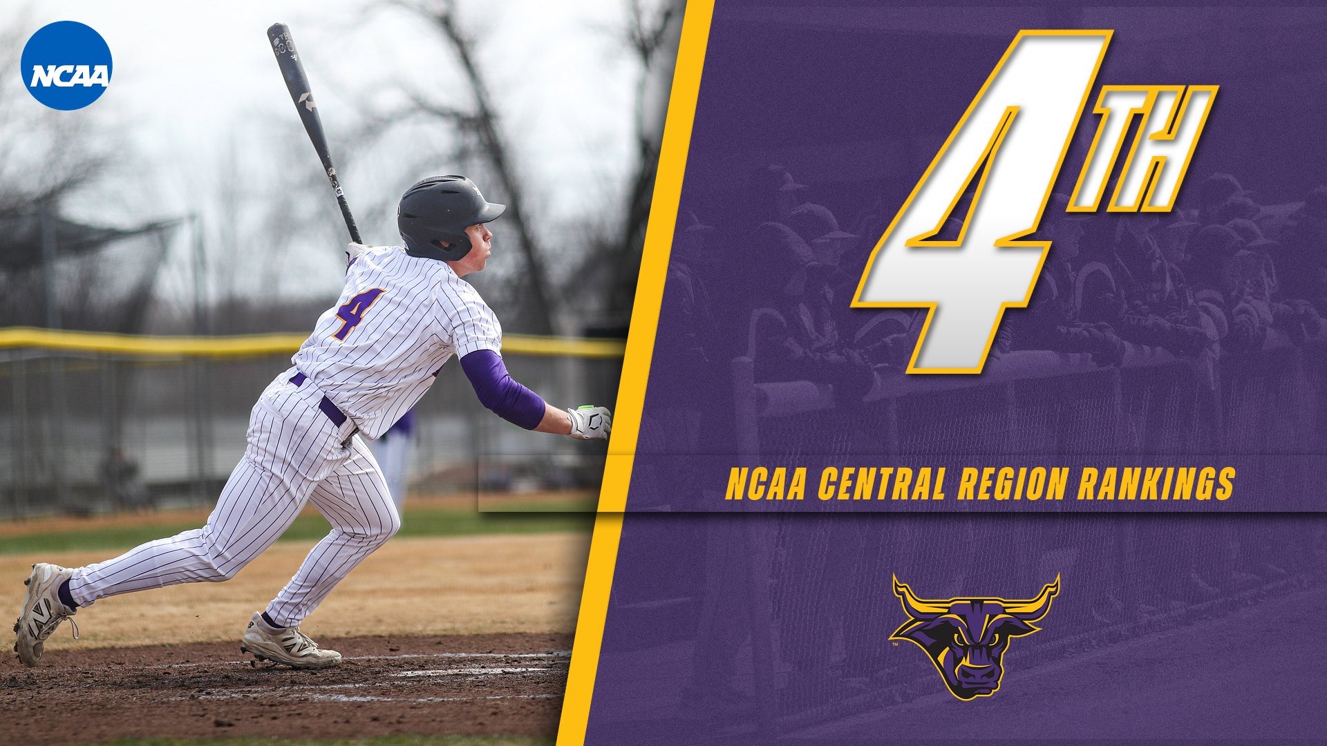 A graphic for Baseball Ranked 4th in NCAA Central Region Rankings