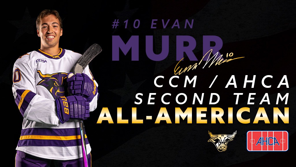 A graphic for Evan Murr being named to the CCM/AHCA All-American Second Team