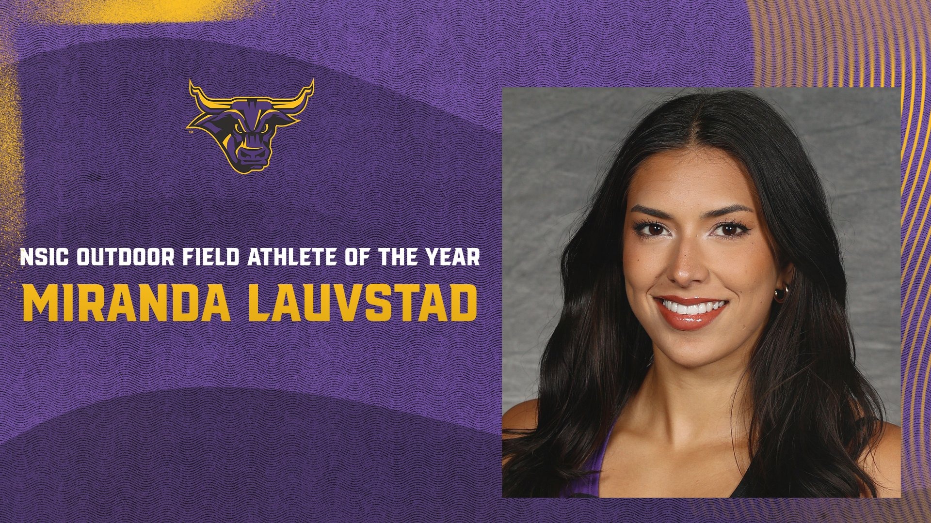 A graphic of Miranda Lauvstad NSIC Outdoor Field Athlete of the Year