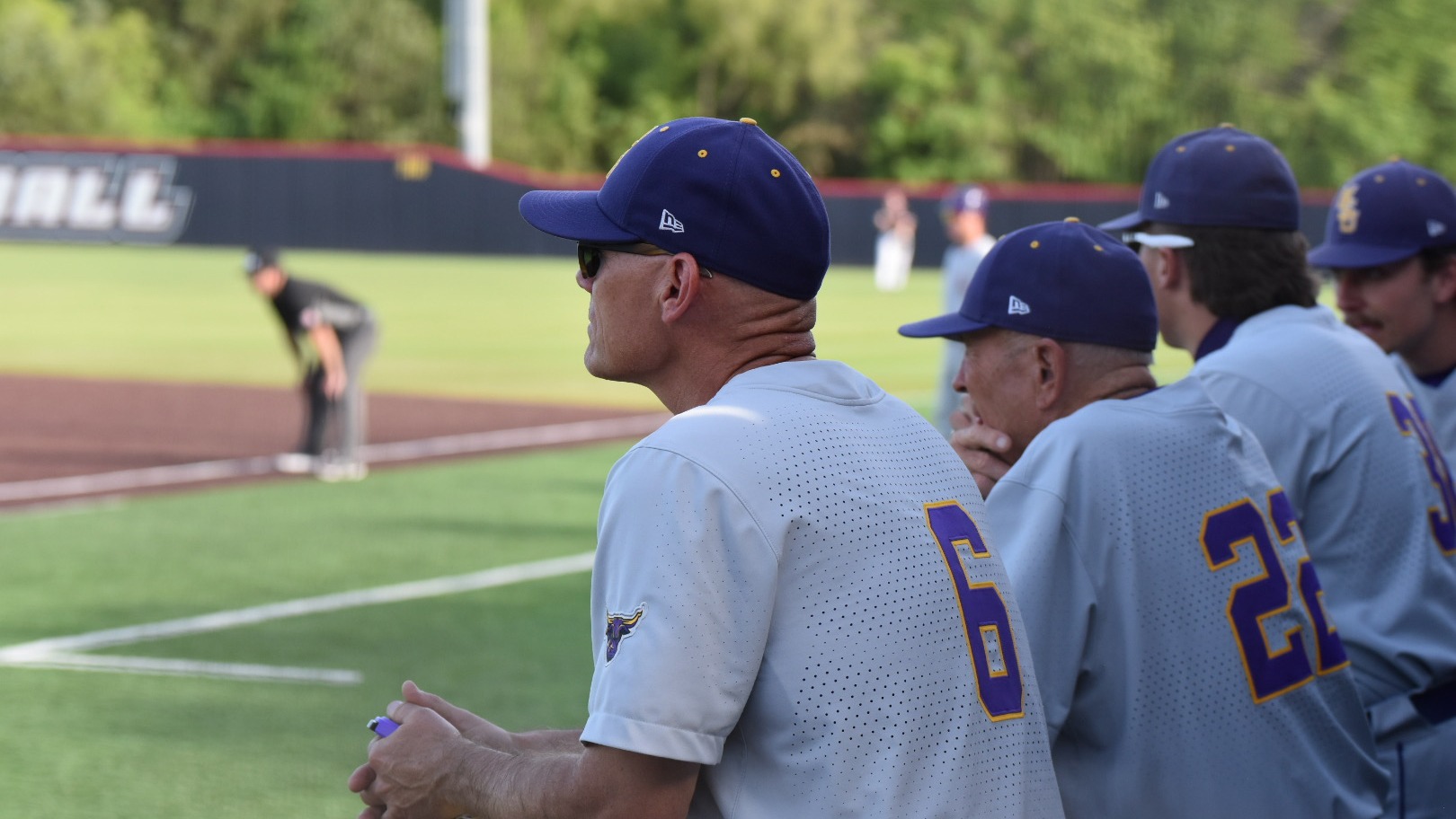 Head Coach Matt Magers and Bench Coach Tink Larson look on during MSU's game against Central Missouri in the NCAA Tournament (5.14)