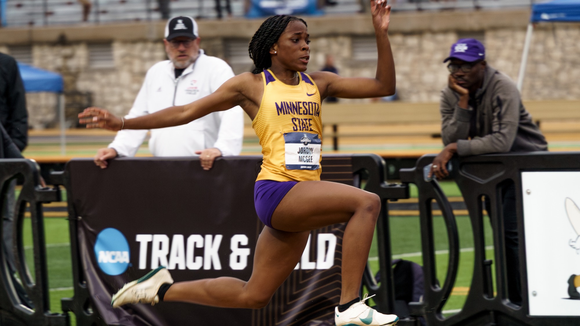 Jordin McGee participates in the long jump at the 2026 NCAA Division II National Championships