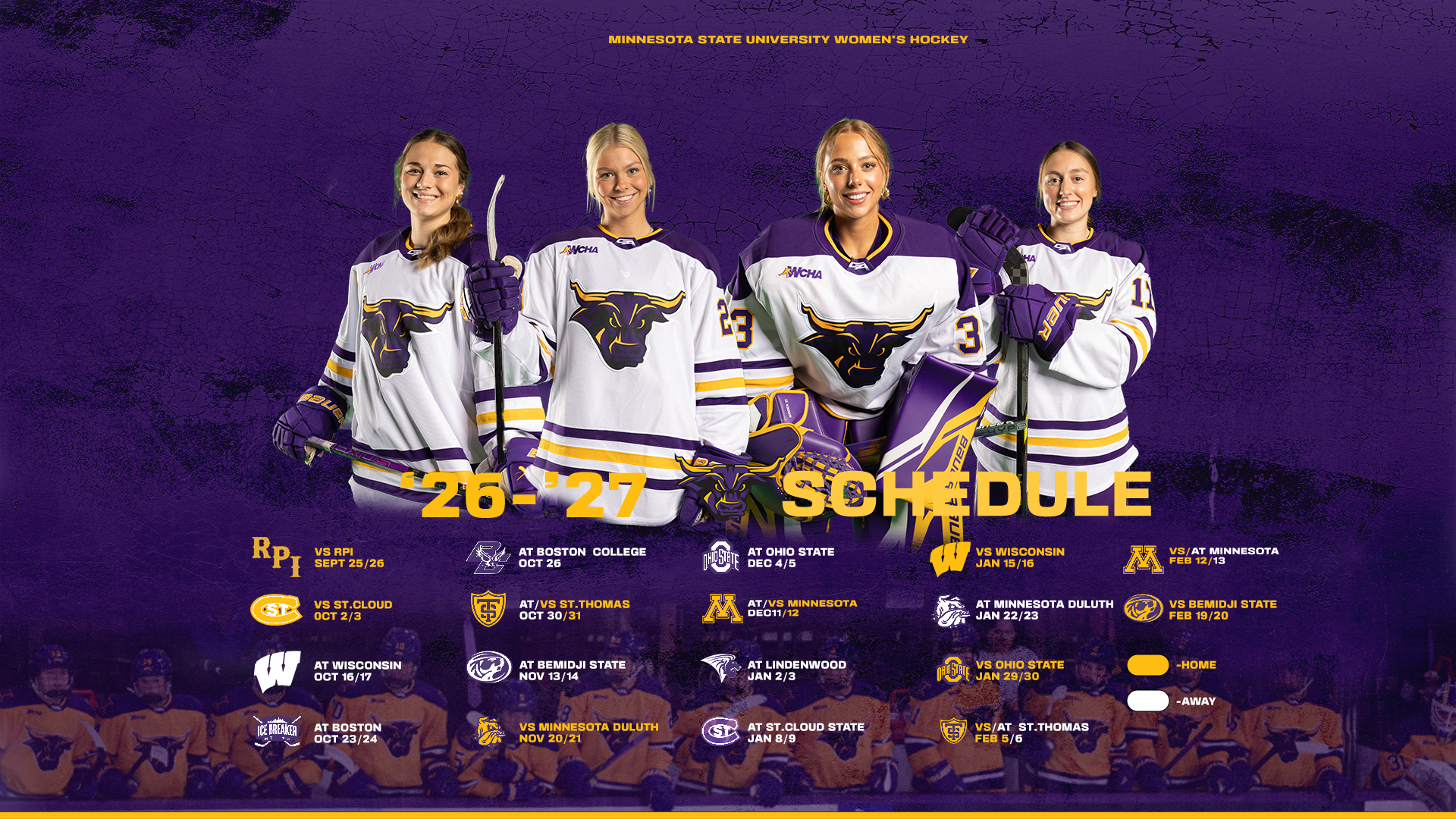 A graphic for the 2026-27 women's hockey schedule