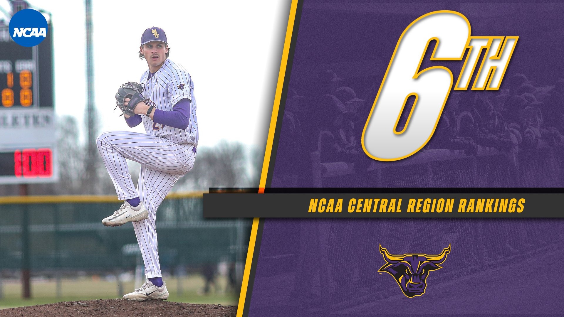 A graphic for Baseball being Ranked Sixth in NCAA Central Region Rankings