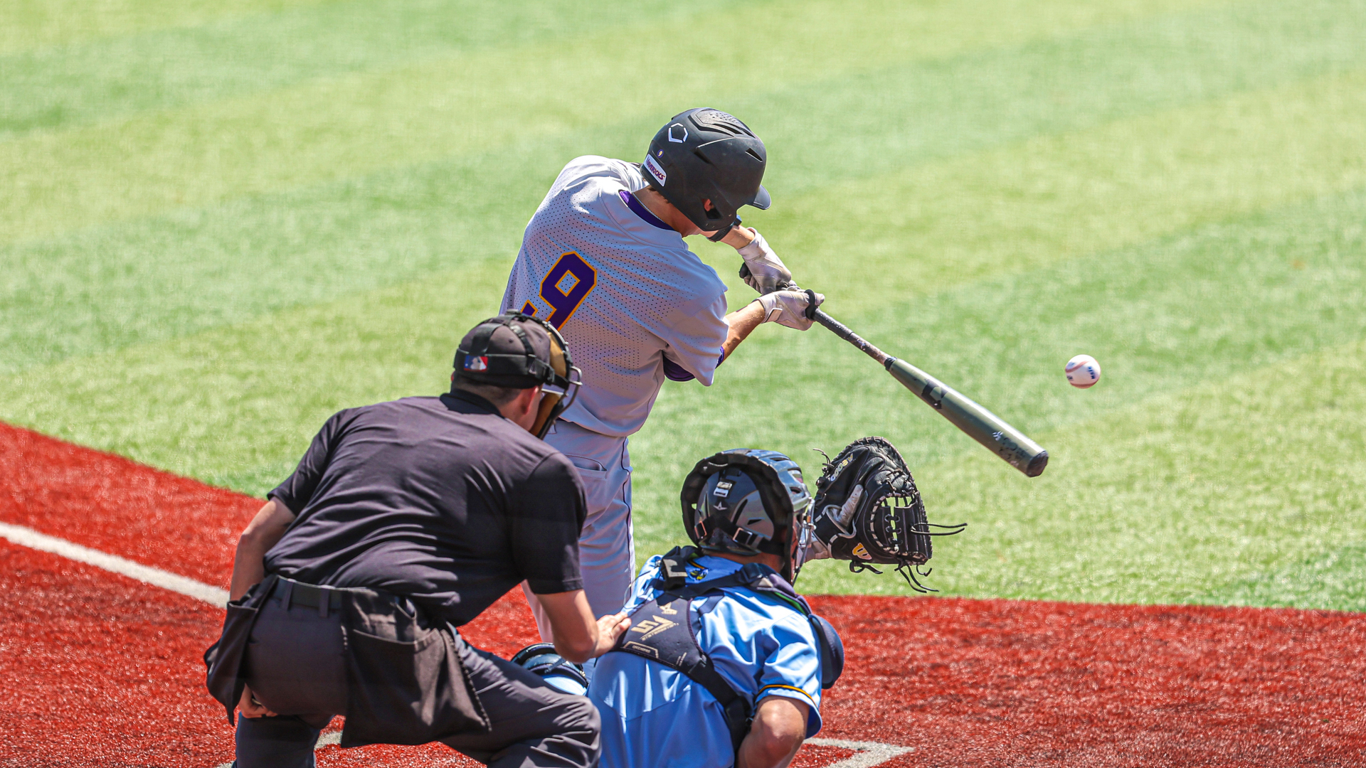 Maverick third baseman Charlie Schau takes an at bat during MSU's 10-9 loss to Augustana in the NSIC Tournament