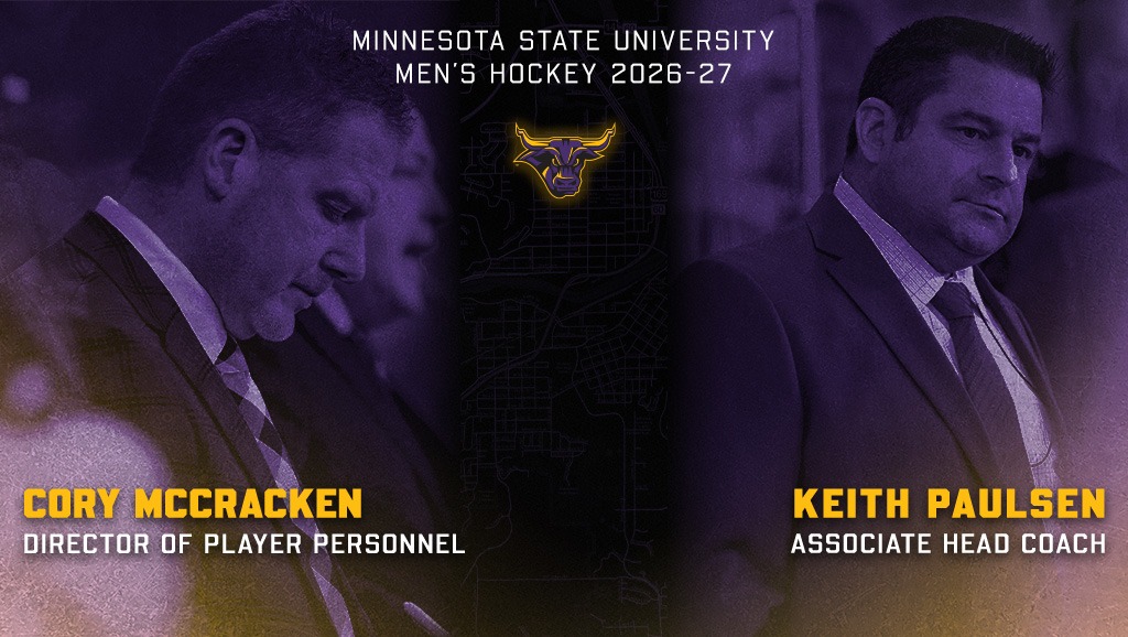 A graphic for the changes in position titles for Cory McCracken and Keith Paulsen on the men's hockey staff.