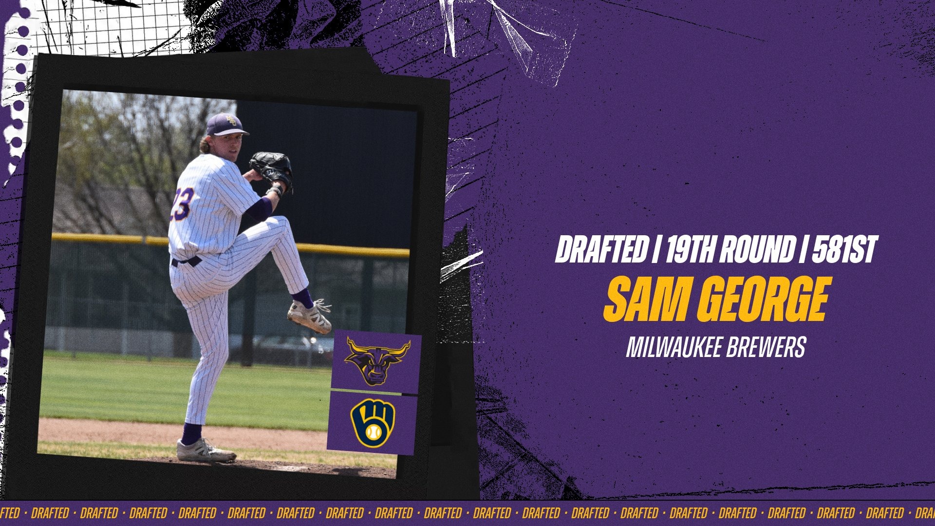 A graphic for Sam George being drafted by the Milwaukee Brewers