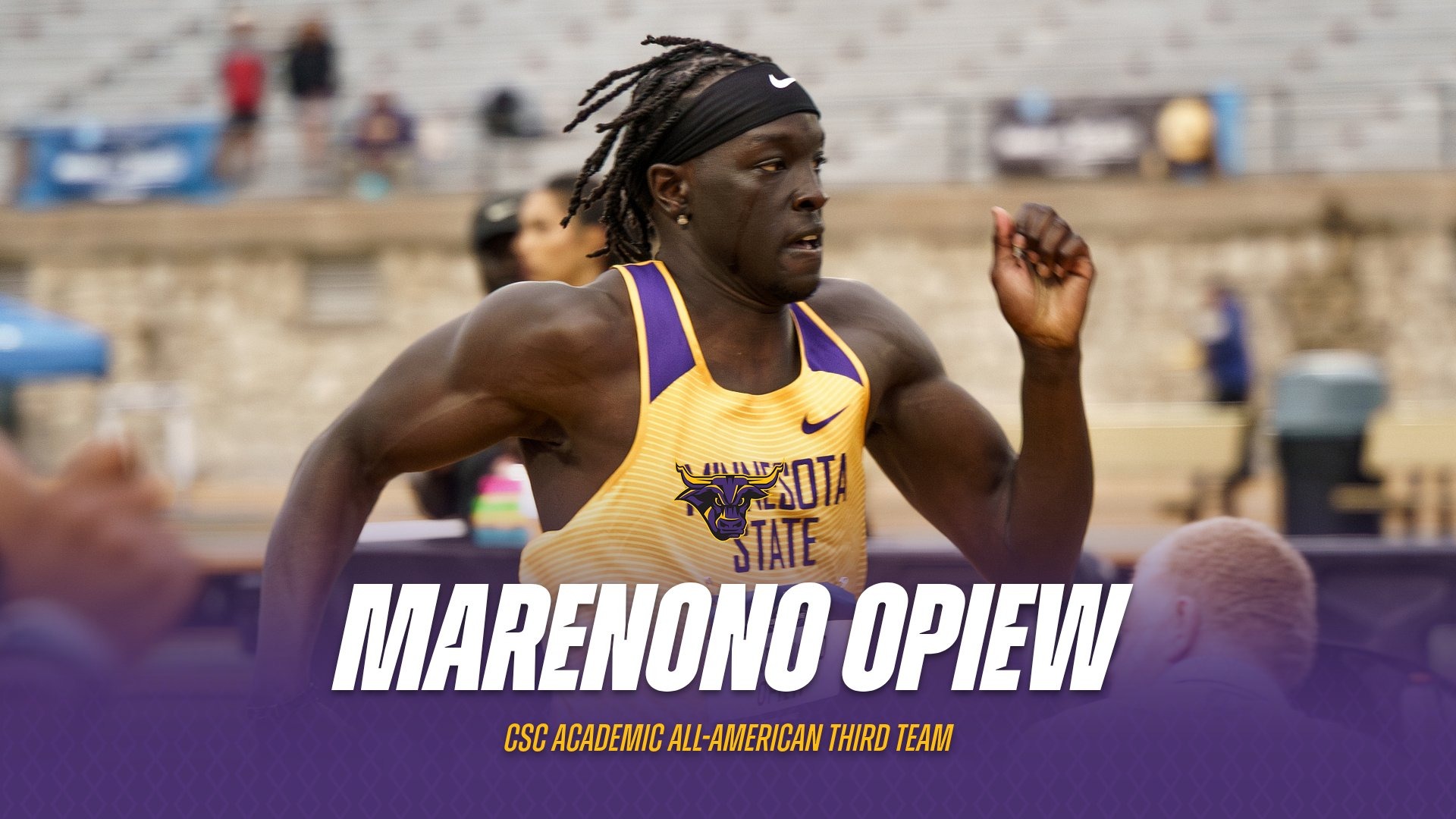 A graphic for Marenono Opiew earning CSC Academic All-American Third Team honors