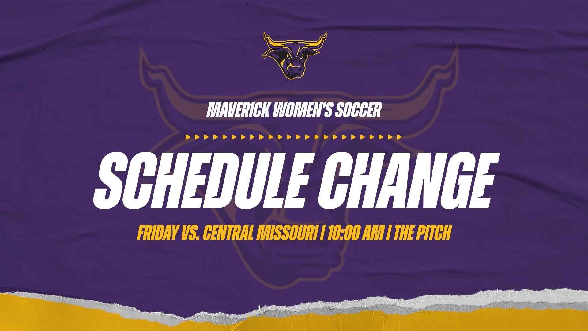 Women's Soccer Schedule Change Graphic vs. Central Missouri